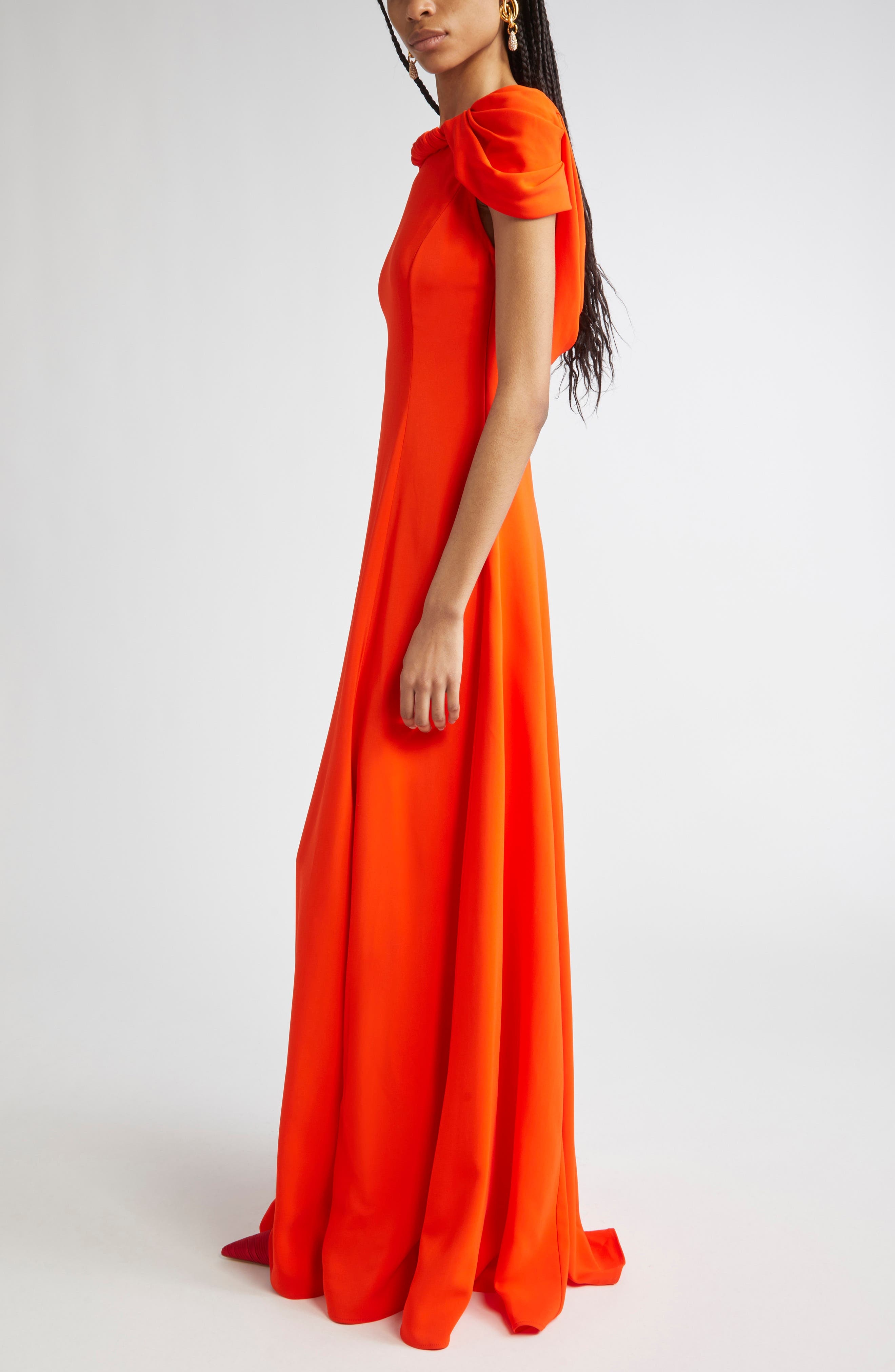 Oscar de la Renta Twist Detail Cap Sleeve Stretch Cady Gown in Carnelian at Nordstrom - 3