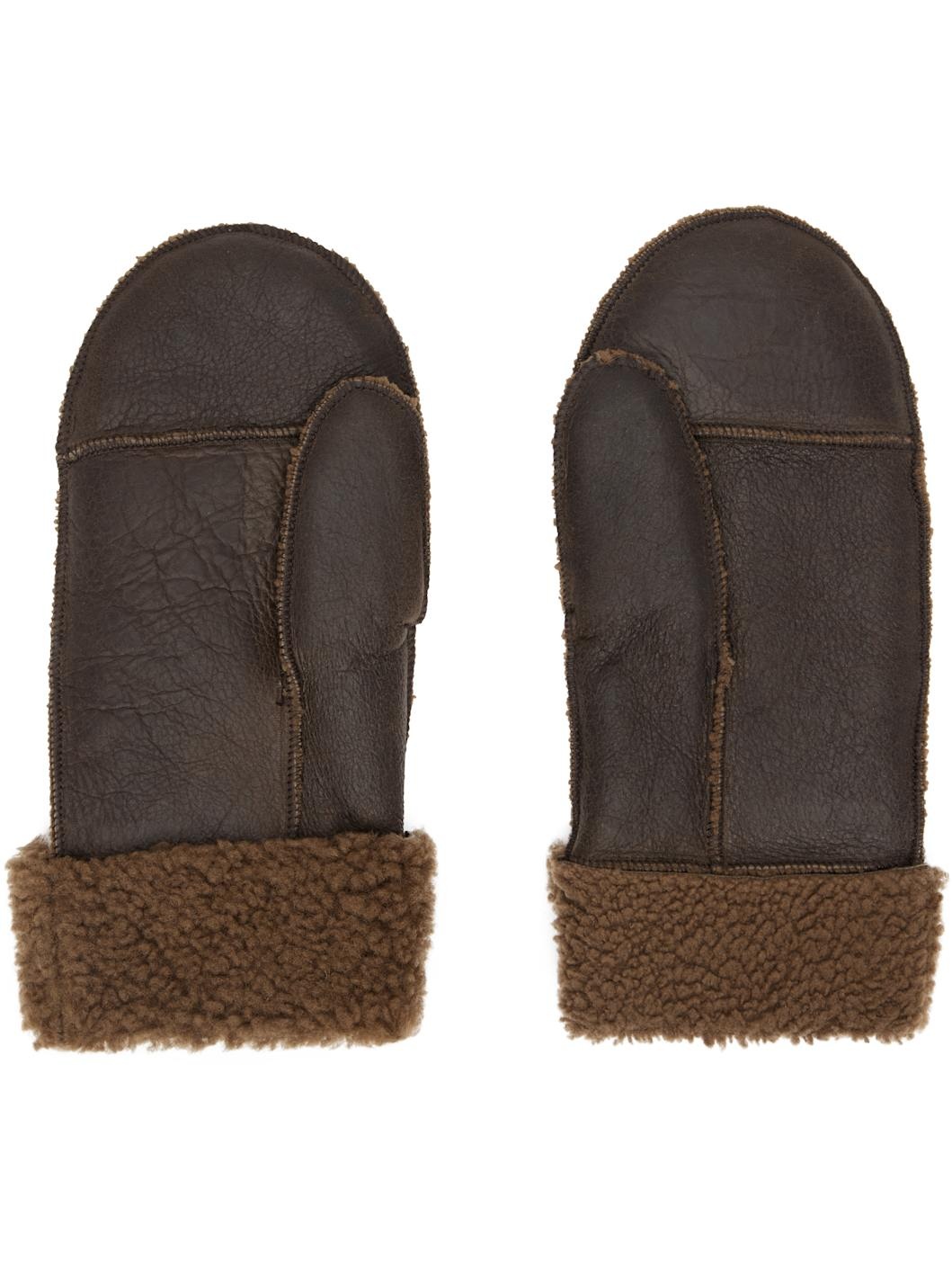 Brown Shearling Mittens - 2
