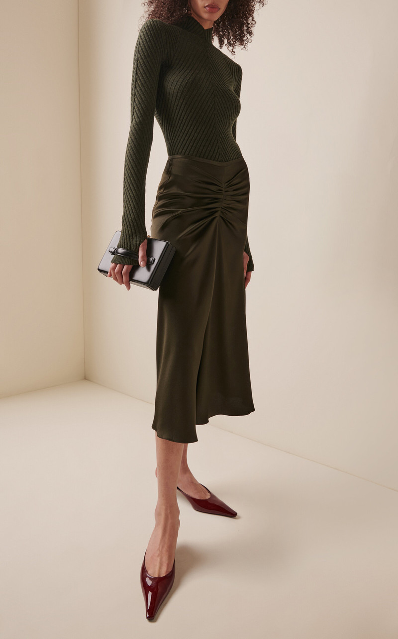 Victoria Beckham Bella Gathered Midi Skirt olive outlook