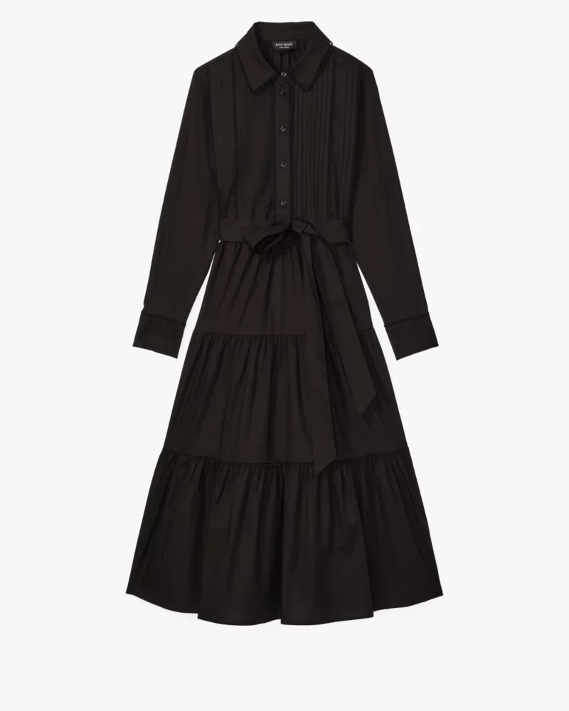 Pintuck Tiered Shirt Dress - 1
