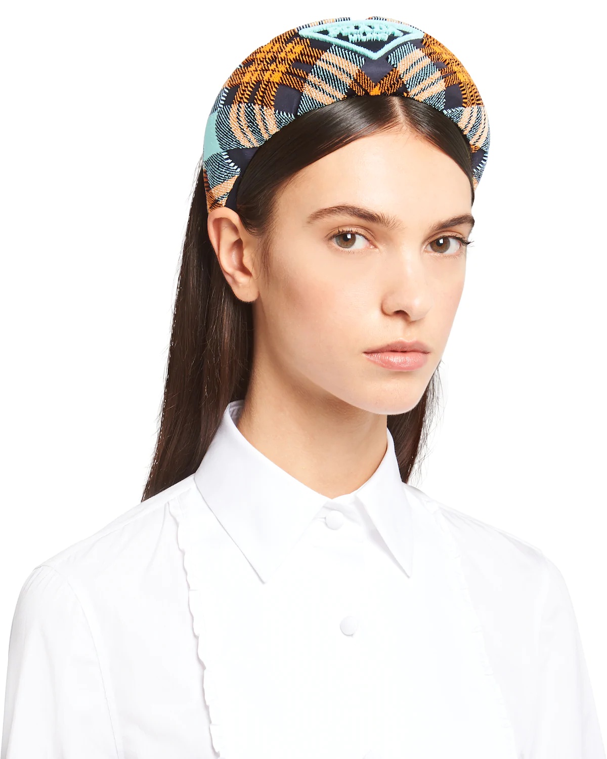 Embroidered plaid velvet headband - 2