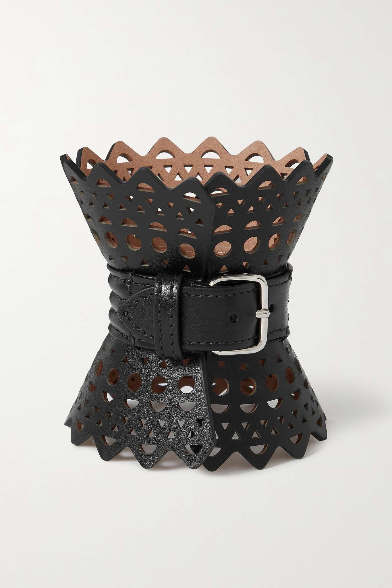 Buckled laser-cut leather cuff - 1