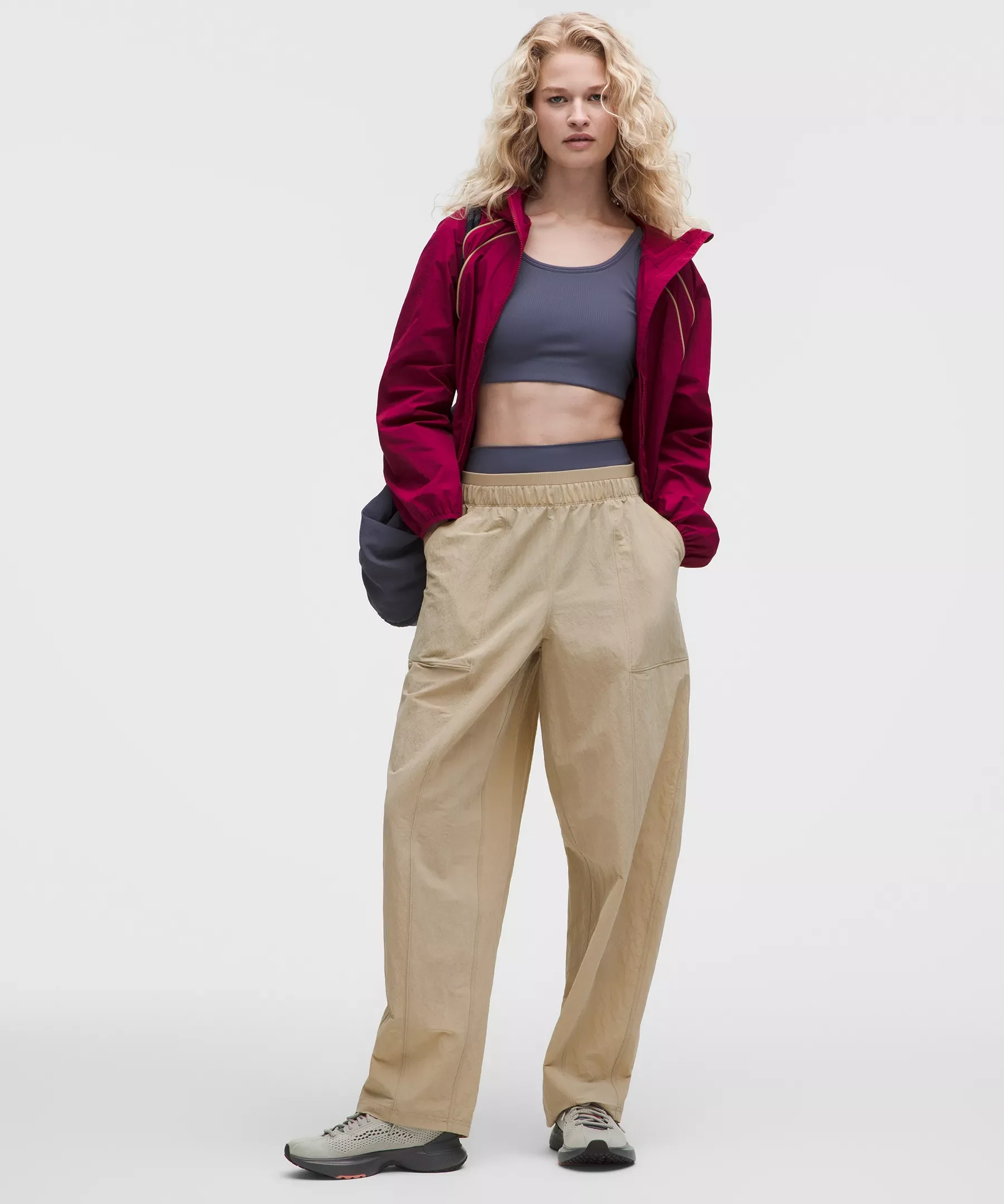 Crinkle Nylon Mid-Rise Barrel-Leg Pant - 1