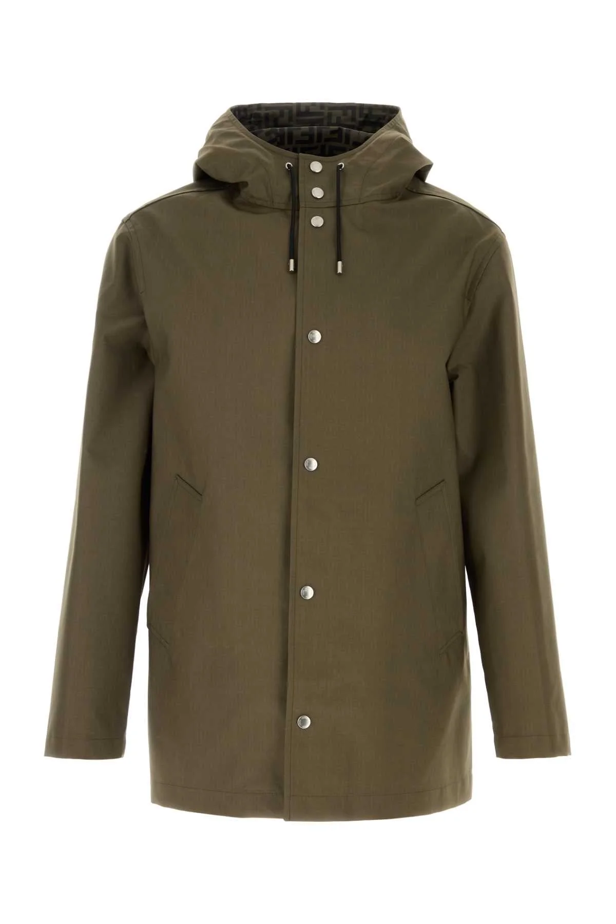 Fendi Men Army Green Jacquard Parka Coat - 1