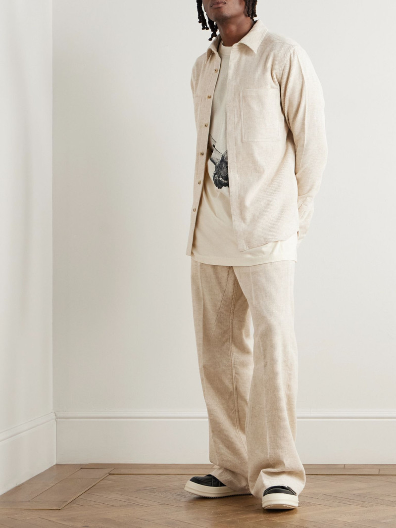 Rick Owens Geth Wide-Leg Cotton and Linen-Blend Corduroy Trousers Off-white outlook