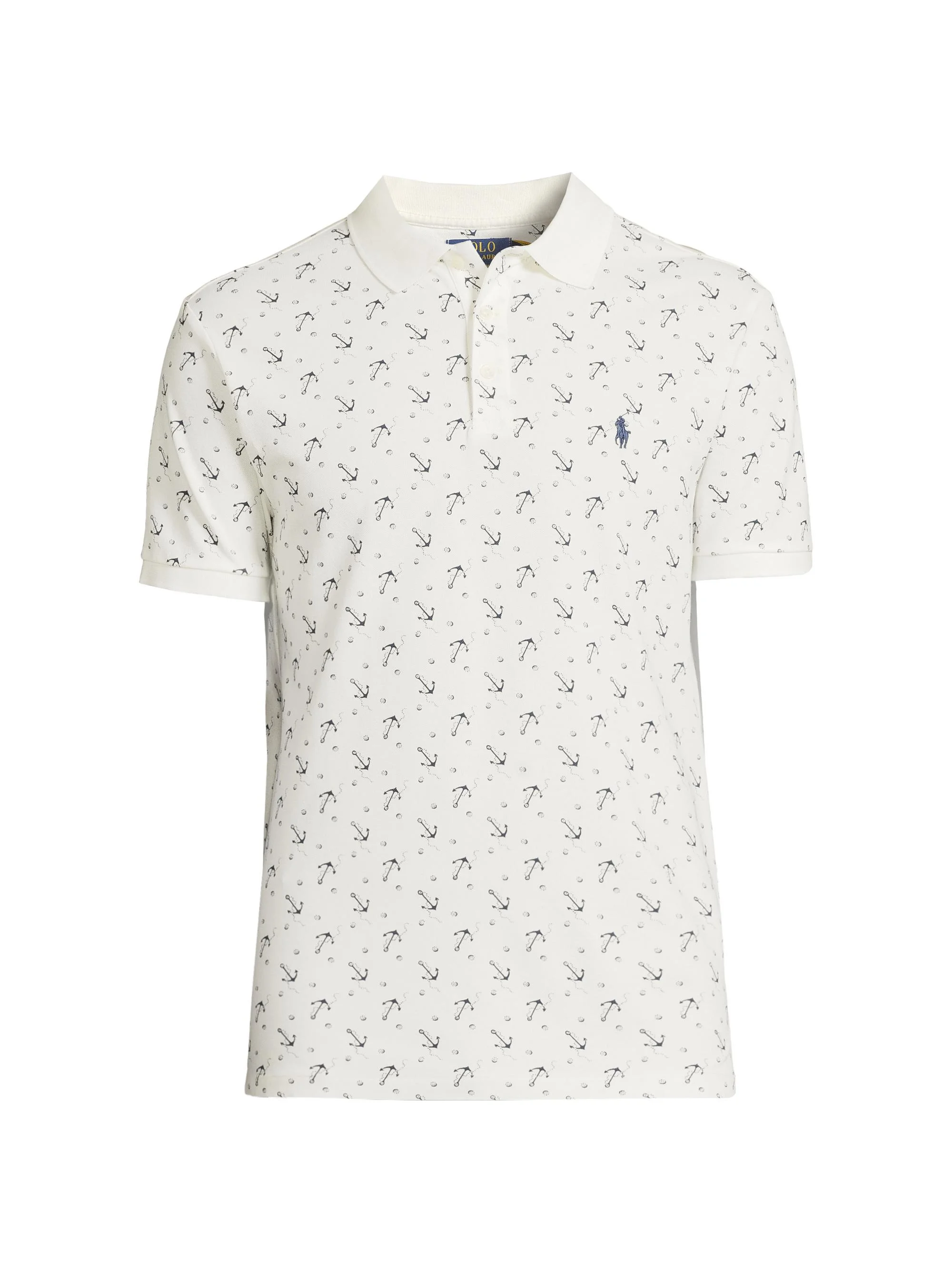 Men's Anchor Stretch-Cotton Polo Shirt - White Ocean Anchors - 1
