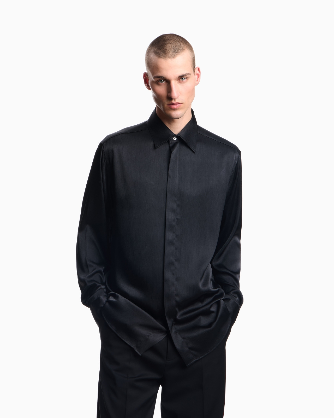 SOLID-COLOUR, PLEATED FABRIC SHIRT - 4