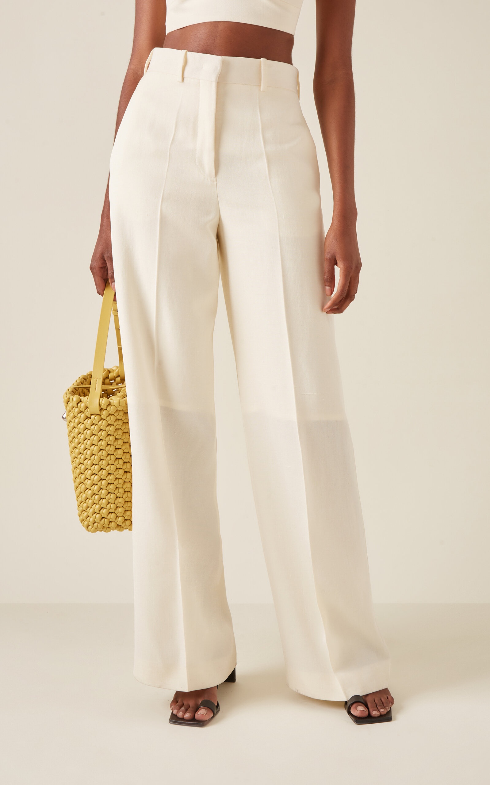 Pleated Silk-Blend Wide-Leg Pants ivory - 4