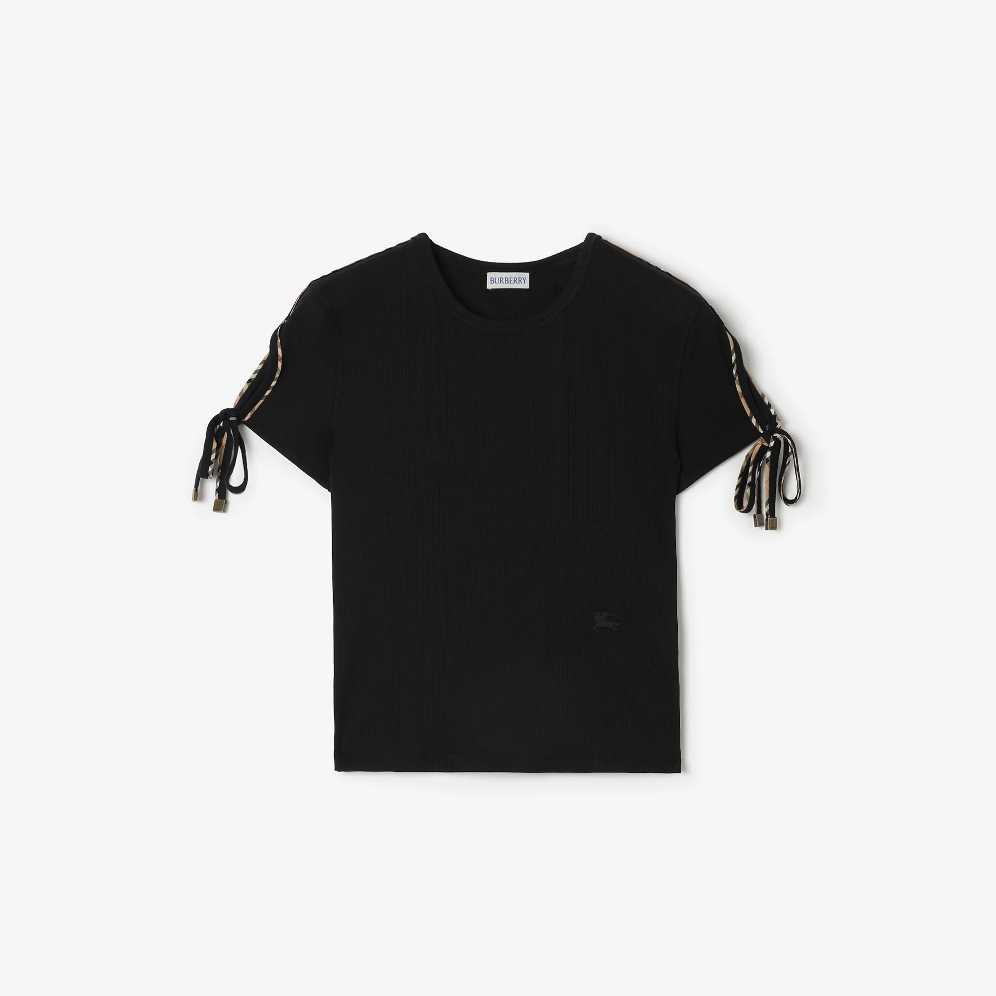 Cropped Tie-sleeve Cotton T-shirt - 1