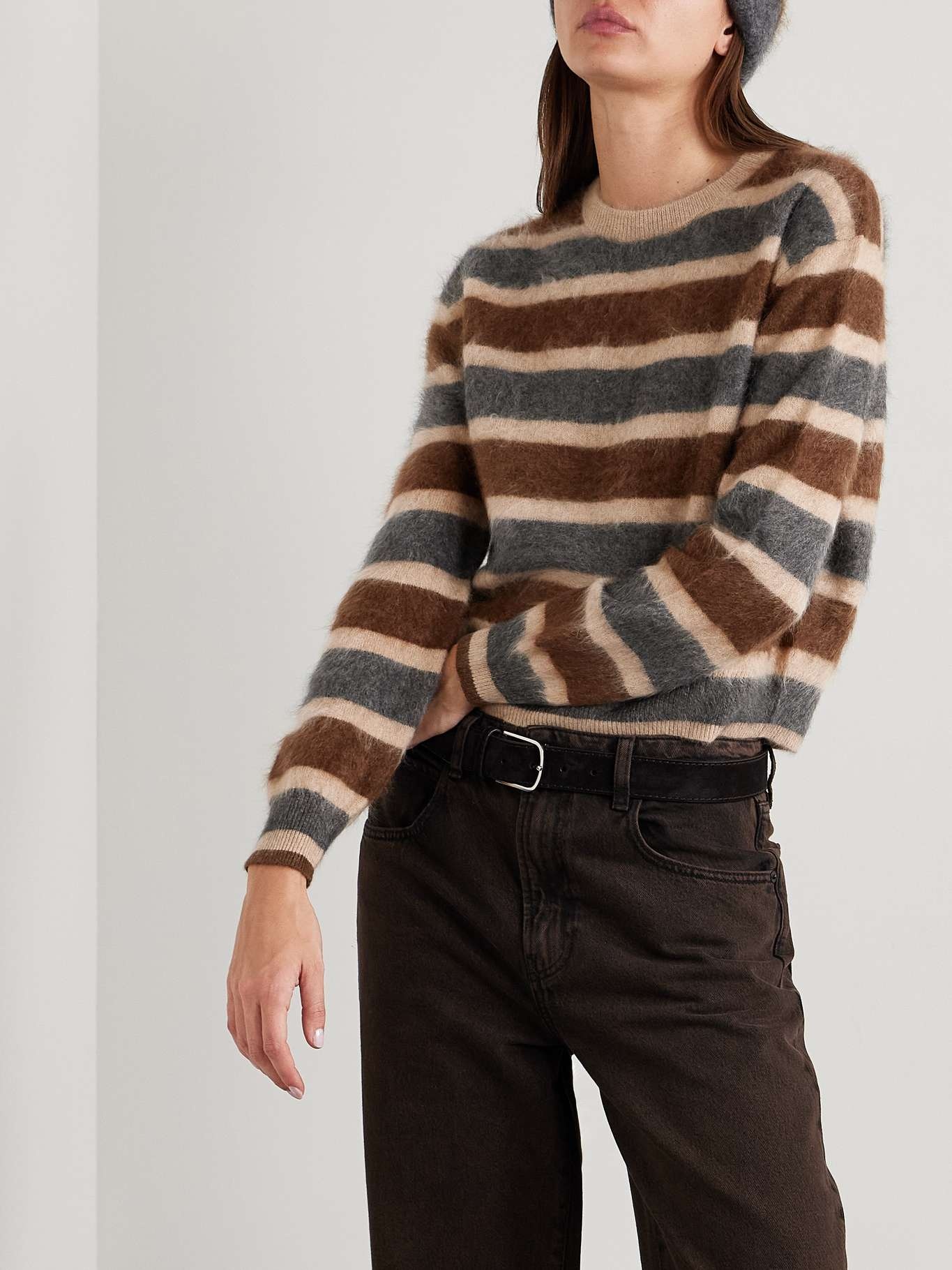 Striped brushed-cashmere sweater Brown - 3