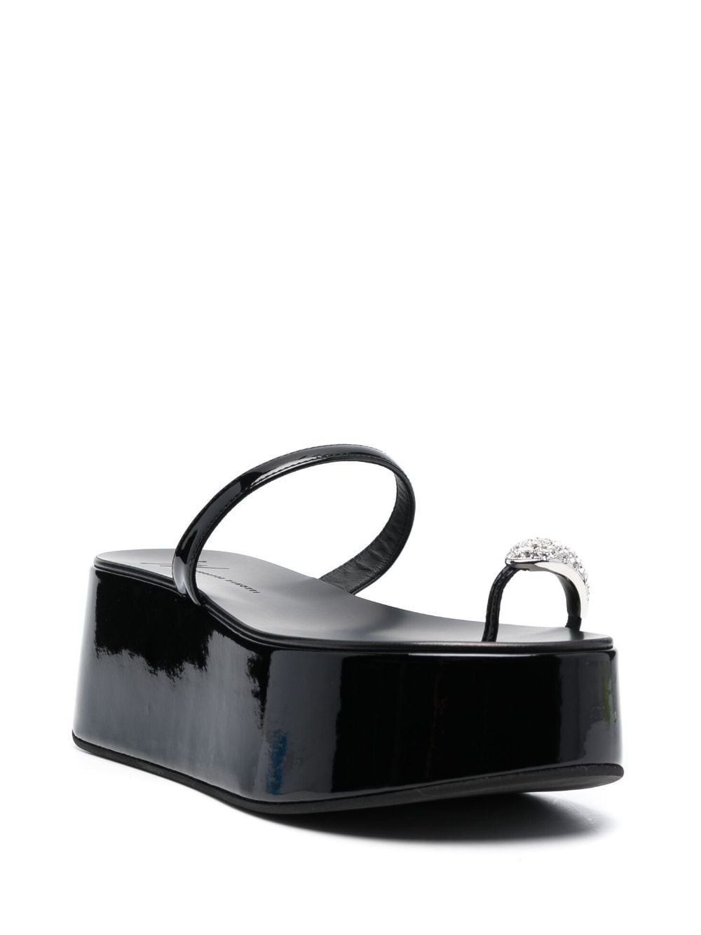 Crystal-embellished 70mm leather platform slides - 2