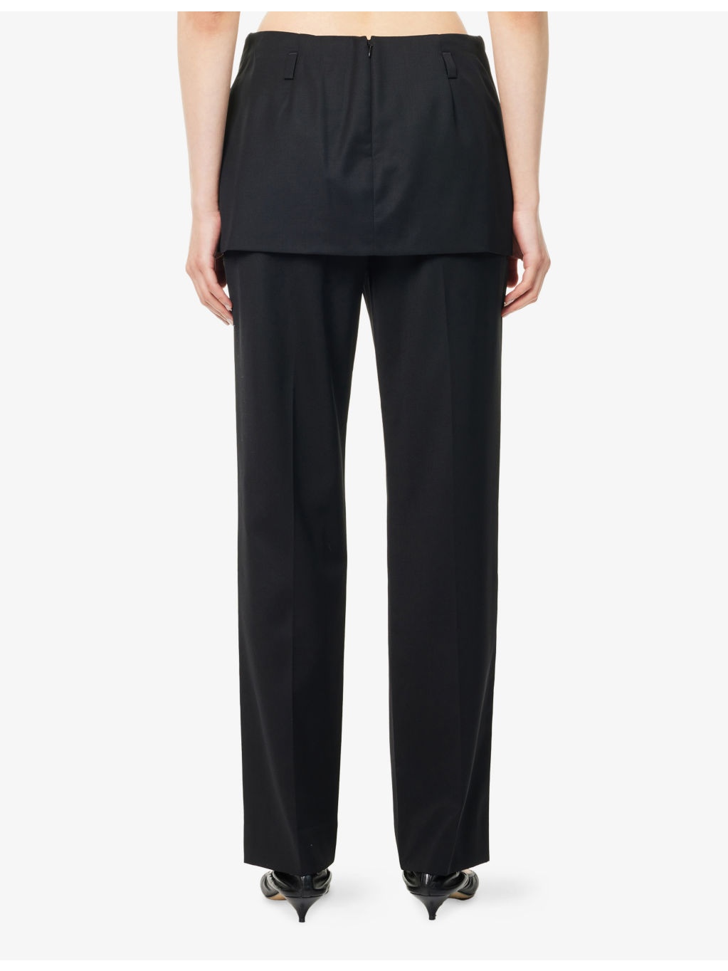Skirt-Embellishment Straight-Leg Wool Trousers - 4