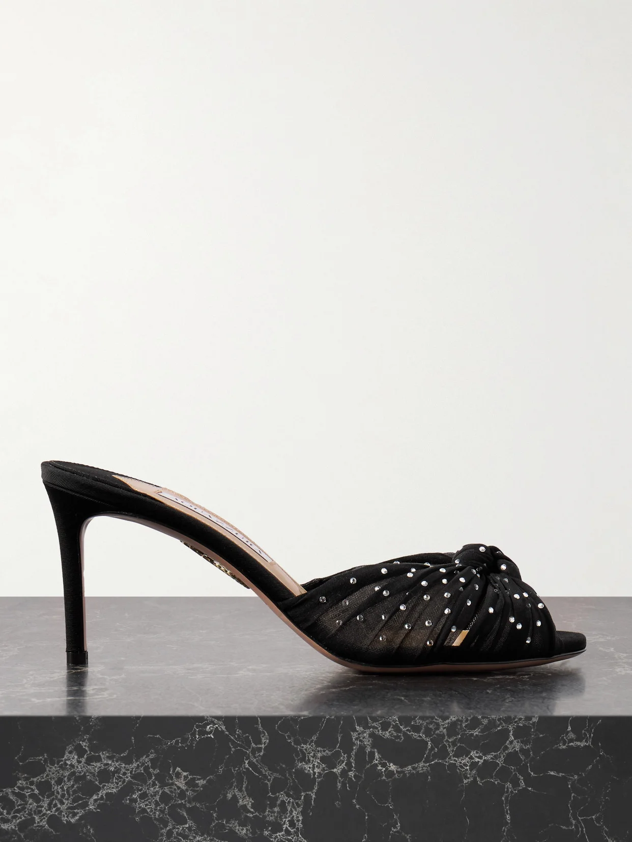 Slow Kisses 75 Crystal-embellished Knotted Silk-satin And Chiffon Mules - 1