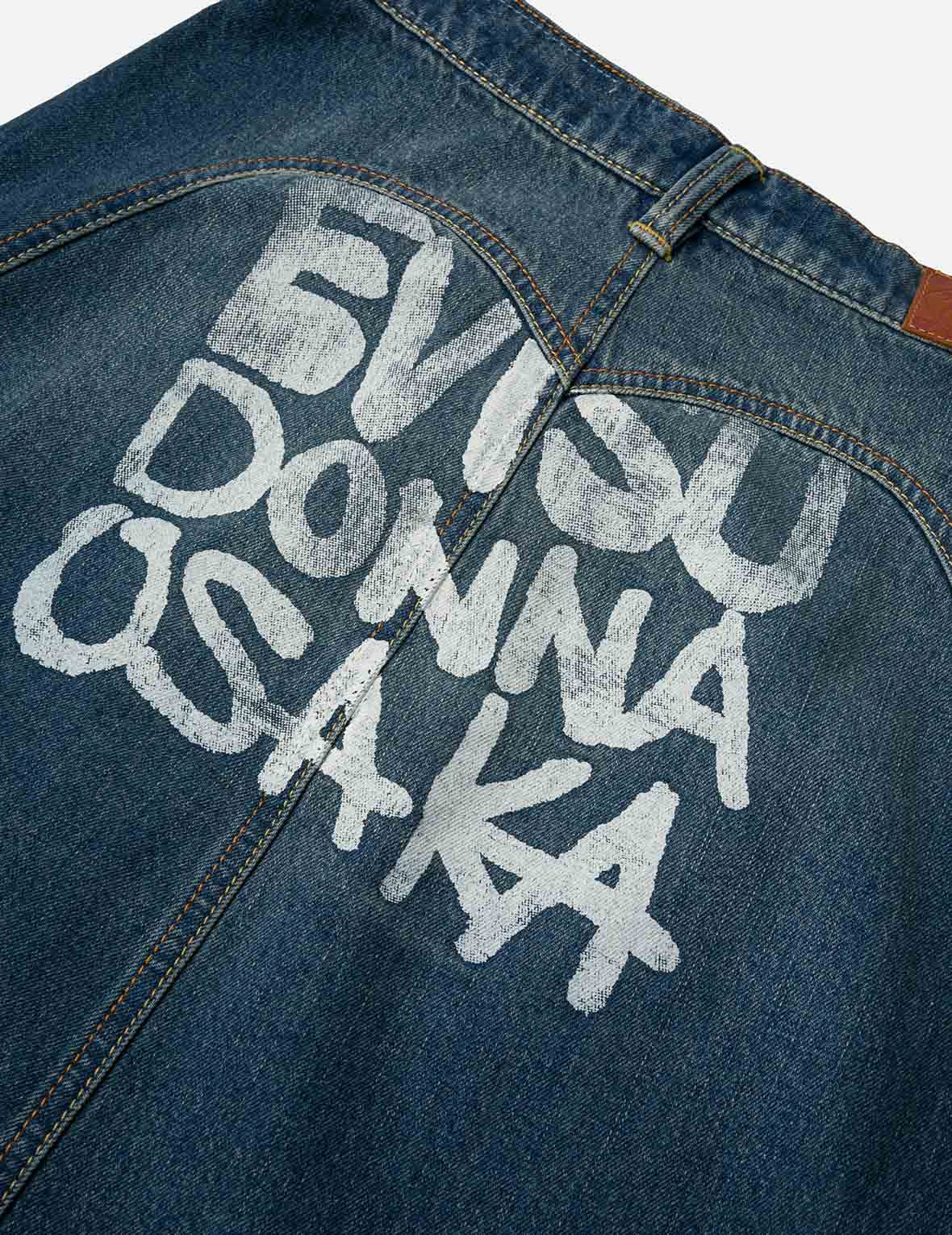 Slogan Print Fashion Fit Washed Denim A-line Skirt - 5