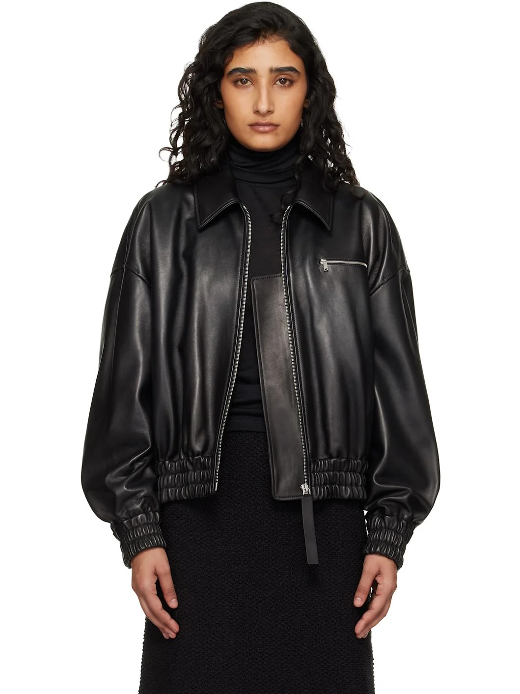 Black Blouson Leather Jacket - 1