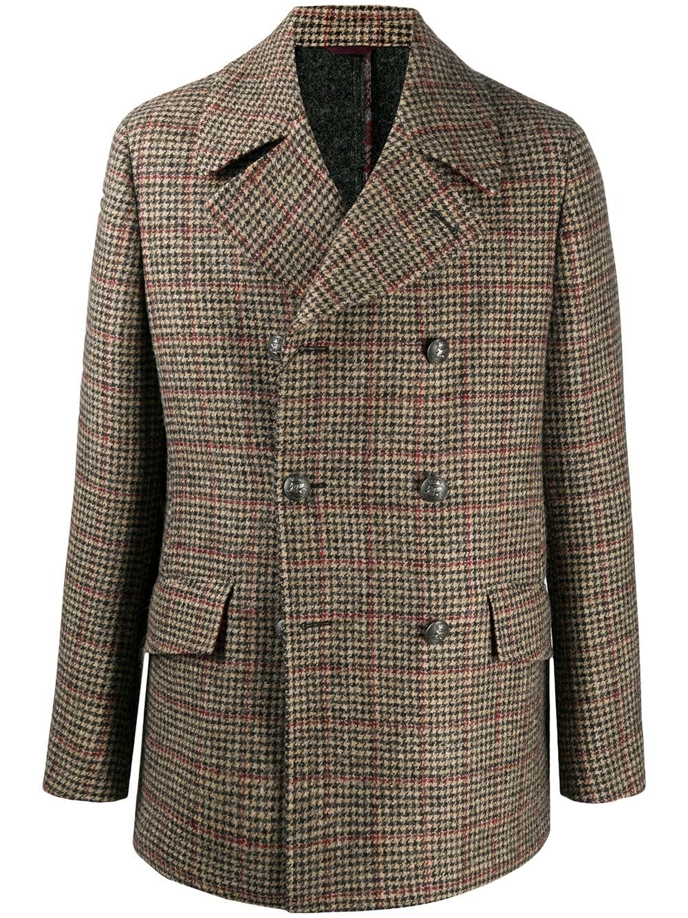 checked double-breasted coat - 1