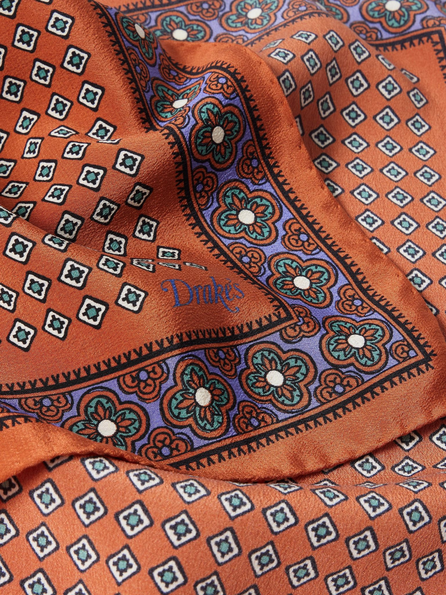 Printed Silk Pocket Square Orange - 3