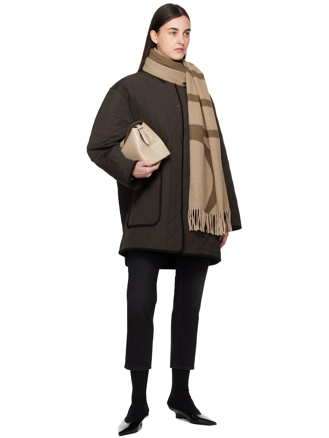 Brown Monogram Jacquard Wool Scarf - 3