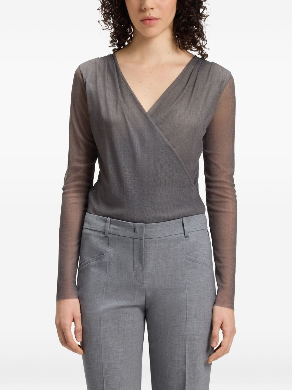 wrap-front long-sleeve top - 4