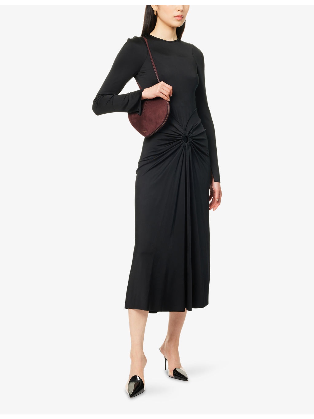 Ruched Long-Sleeves Stretch-Woven Midi Dress - 2