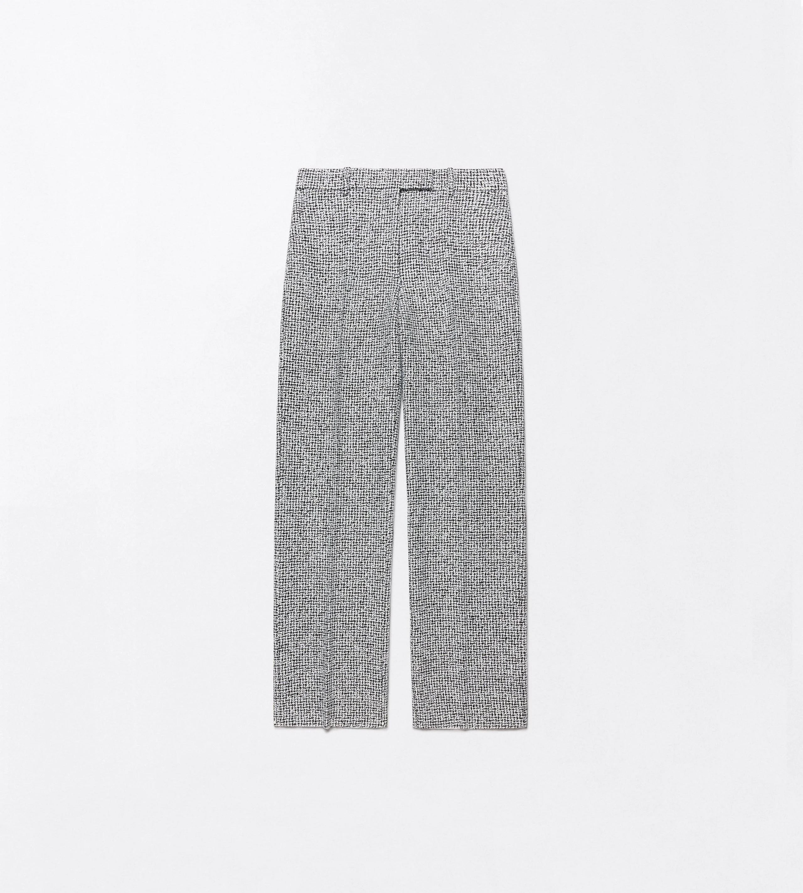 SEQUINED BROKEN CHEVRONS TWEED WOOL BLEND MEDIUM-LOW WAIST WIDE LEG TAILORED PANTS - 1