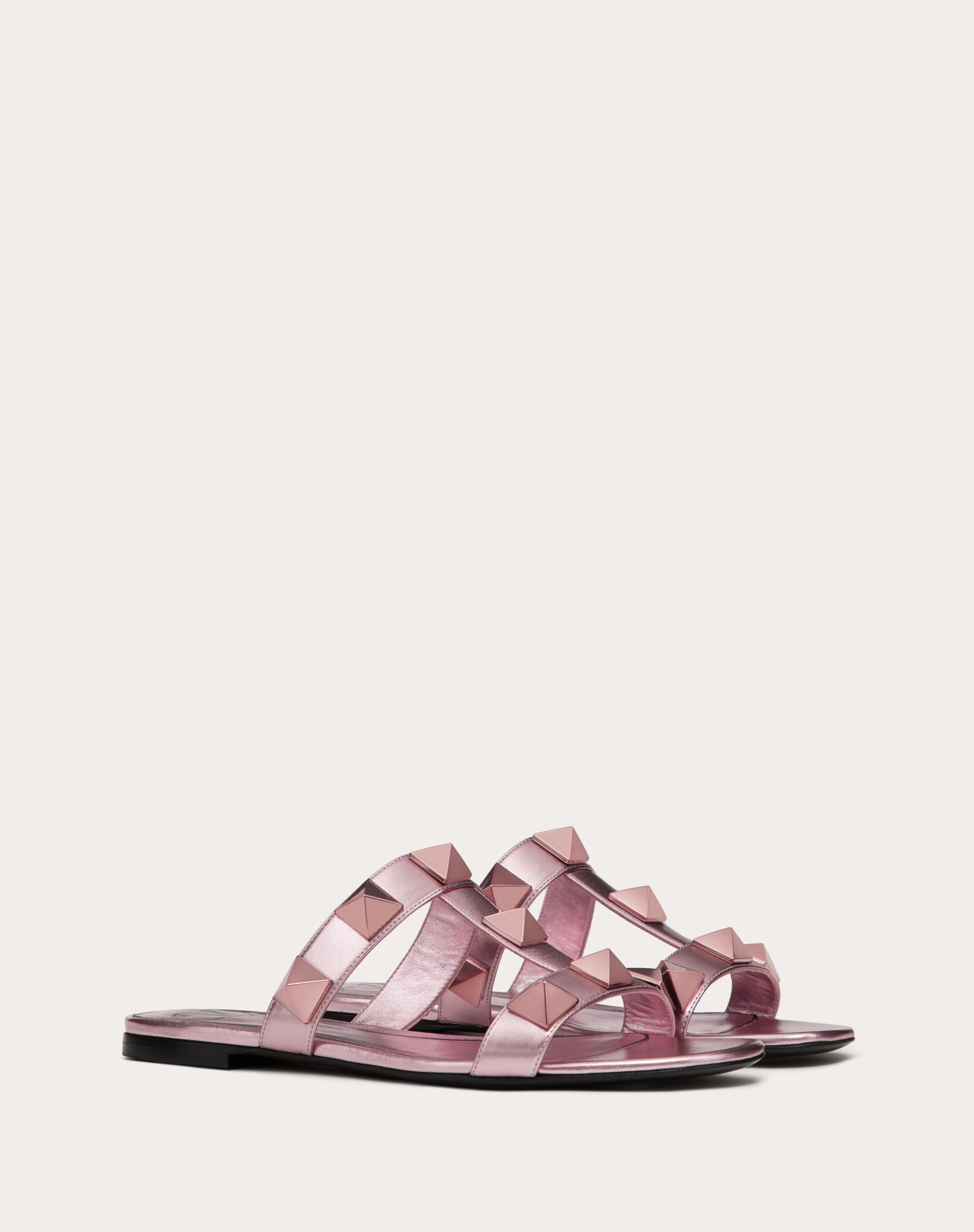 ROMAN STUD METALLIC NAPPA SLIDE SANDAL WITH MATCHING STUDS - 2