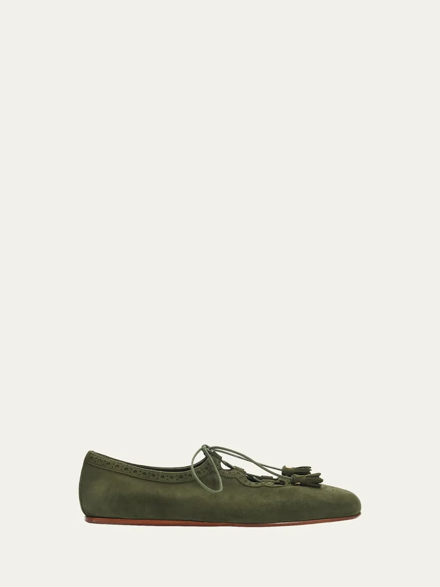 Rhea Suede Lace-Up Ballerina Flats - 1