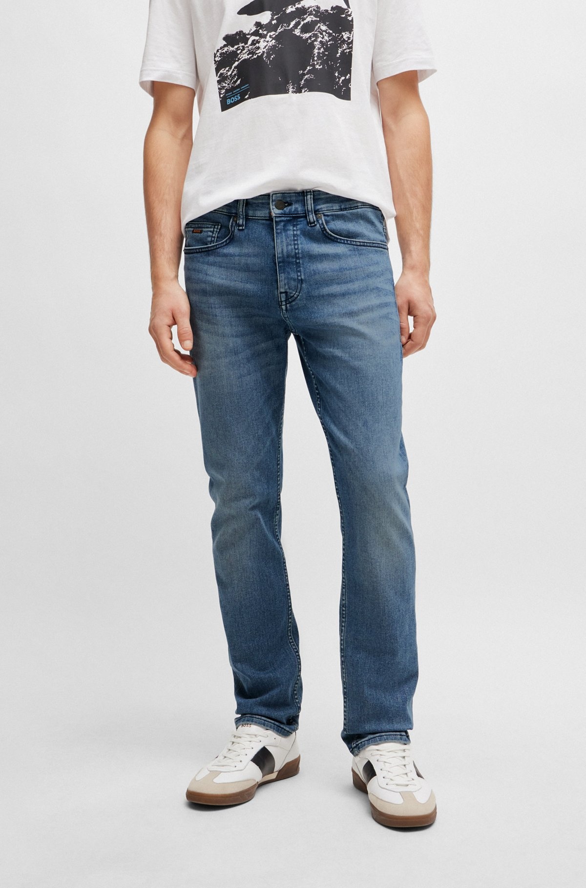 SLIM-FIT JEANS IN MID-BLUE SOFT STRETCH DENIM - 2