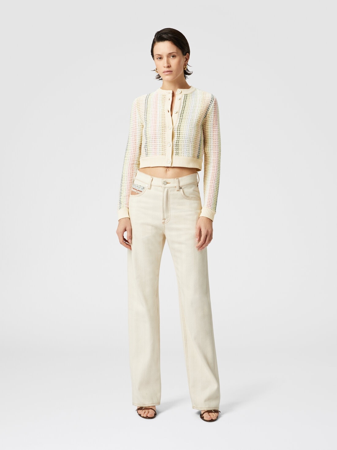 Crewneck cardigan in cotton blend Caperdoni motif - 2