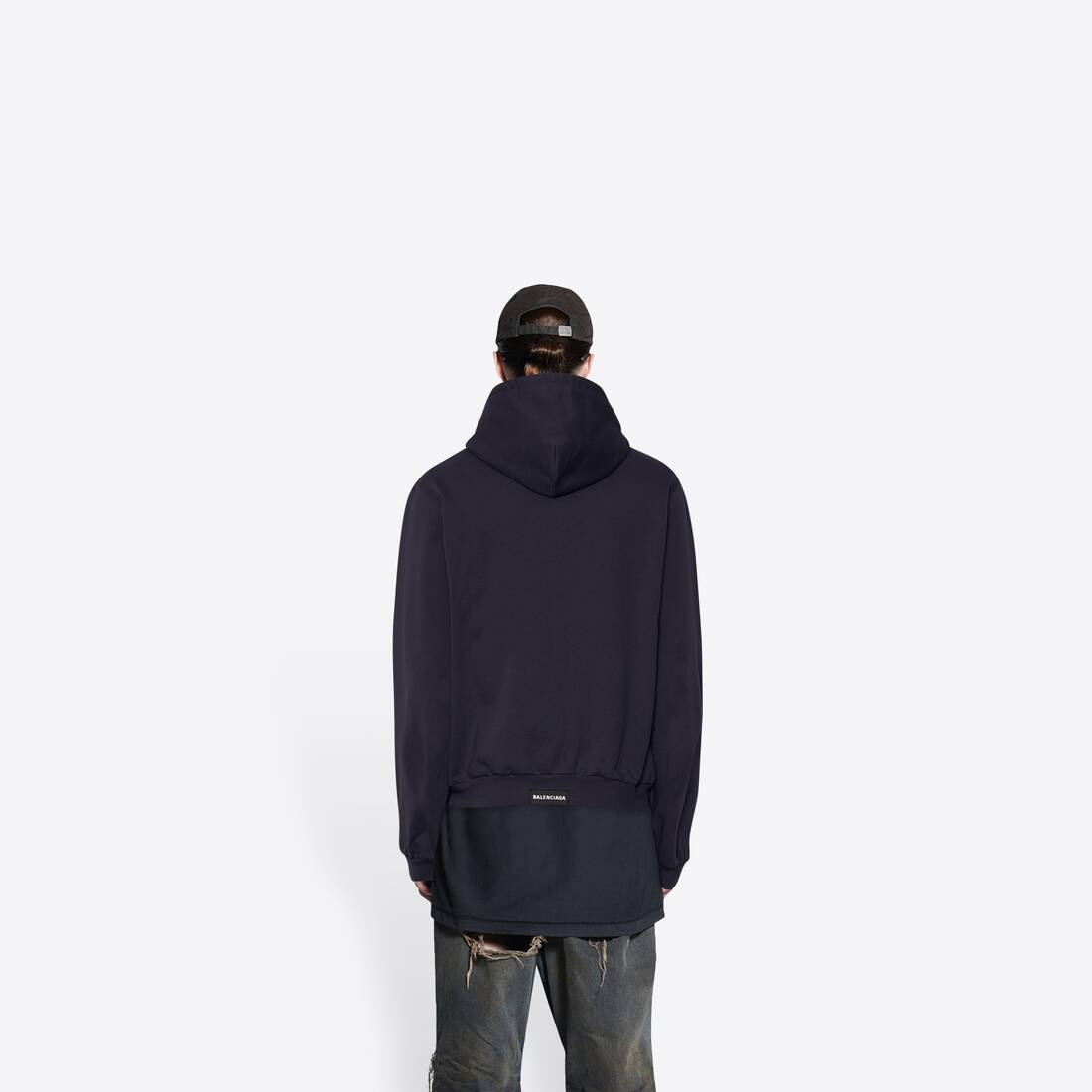 Men's Balenciaga Tab Worn-out Zip-up Hoodie in Black - 5