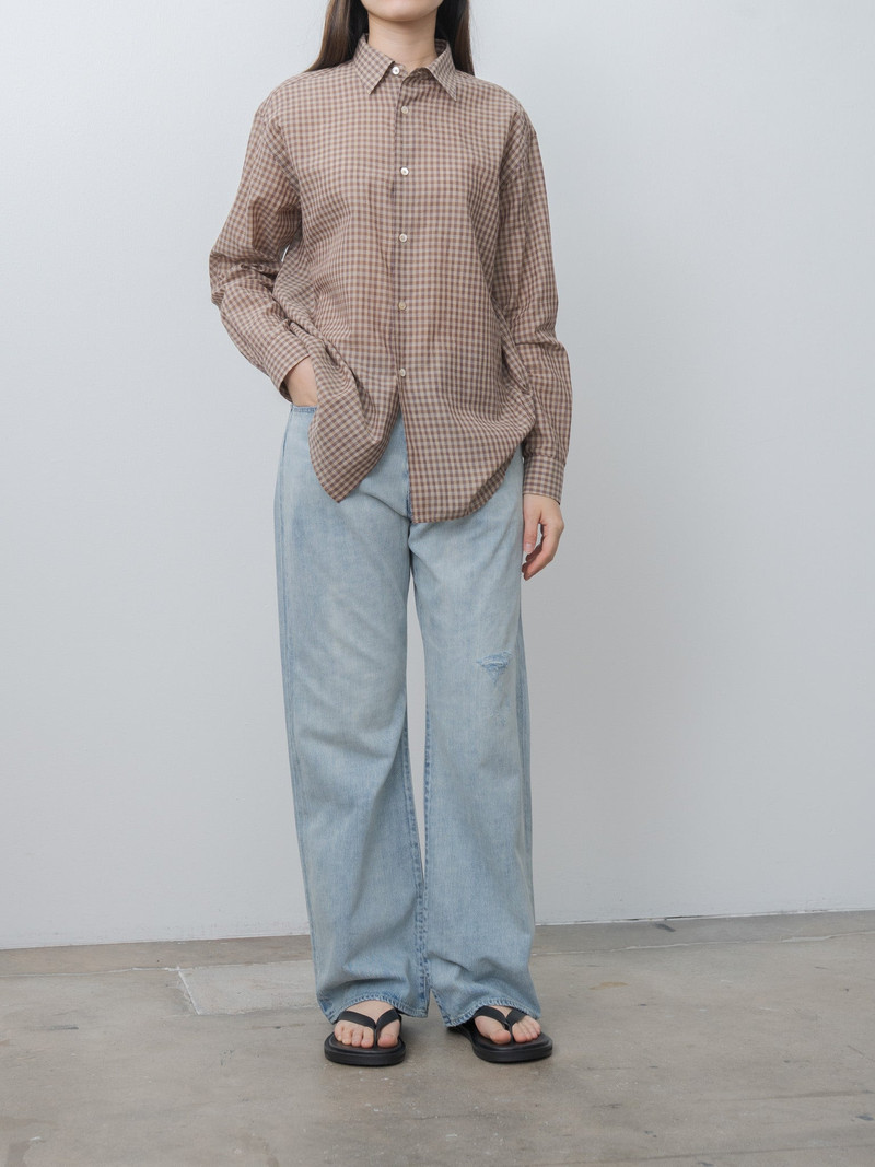 AURALEE Airy Light Cotton Check Shirt - Brown Gingham Check outlook