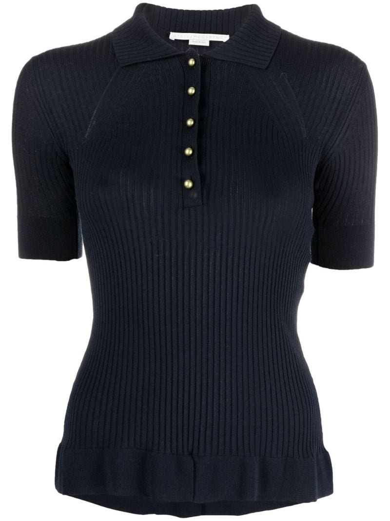 ribbed-knit polo top - 1