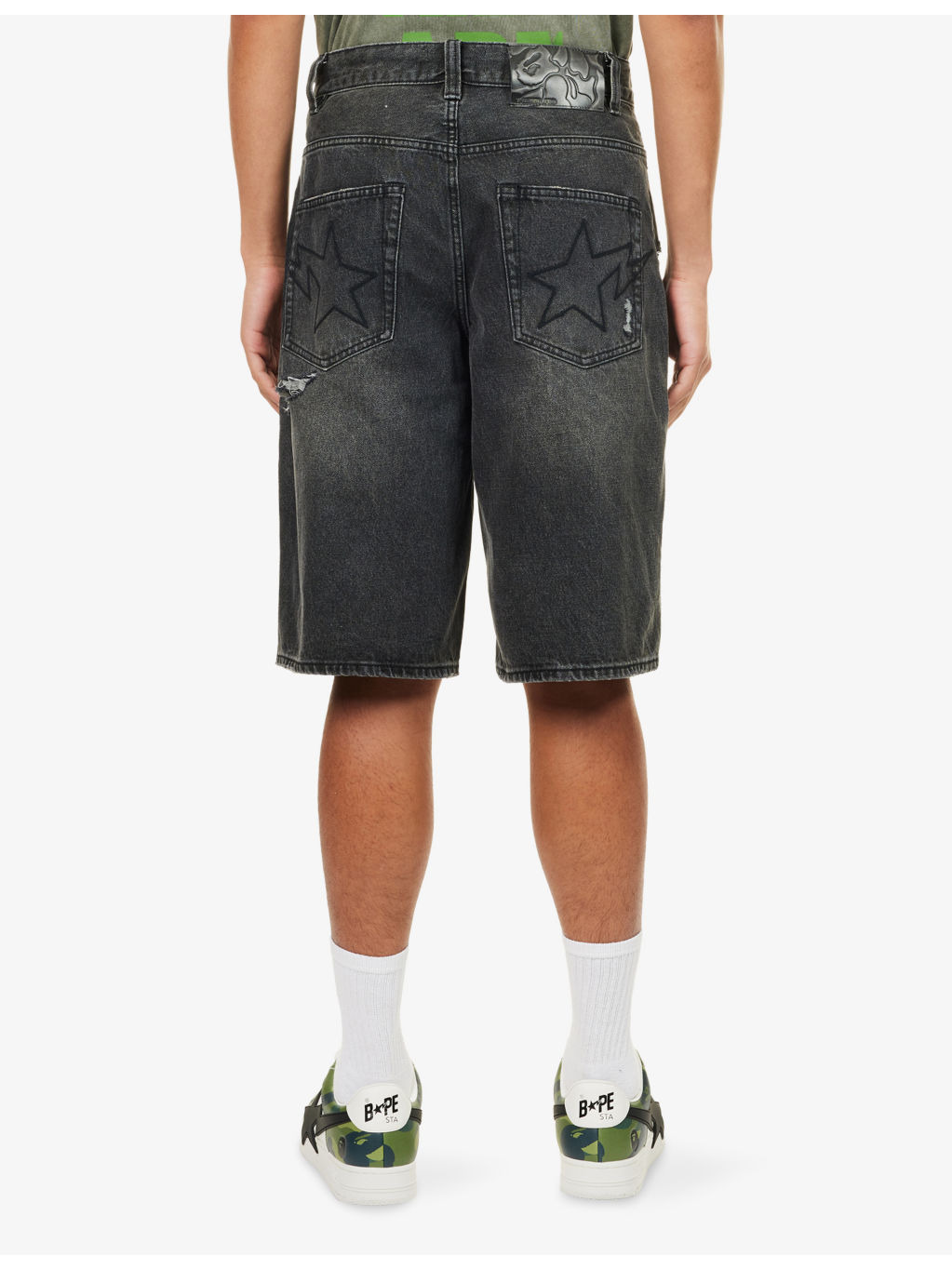 Sta Embroidered Distressed Denim Shorts - 4