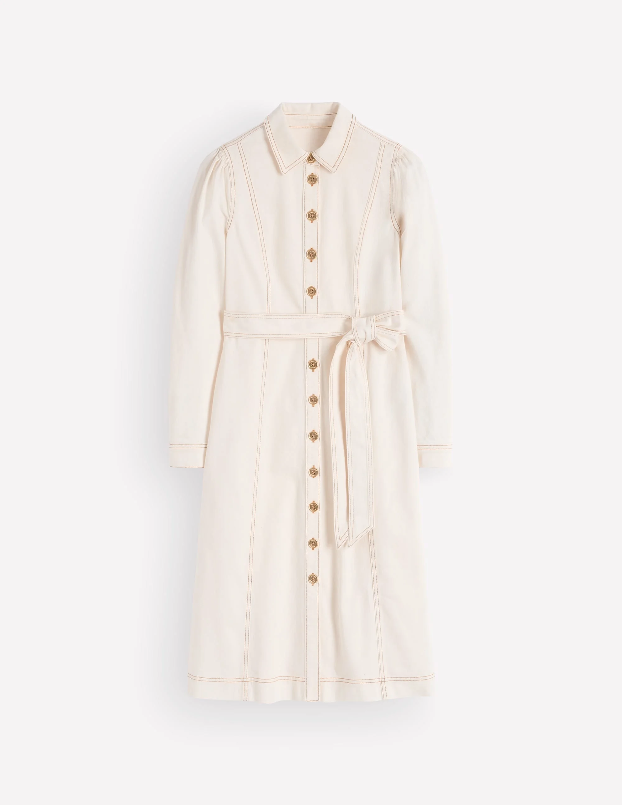 Belted Denim Midi Dress-Ecru Denim - 1