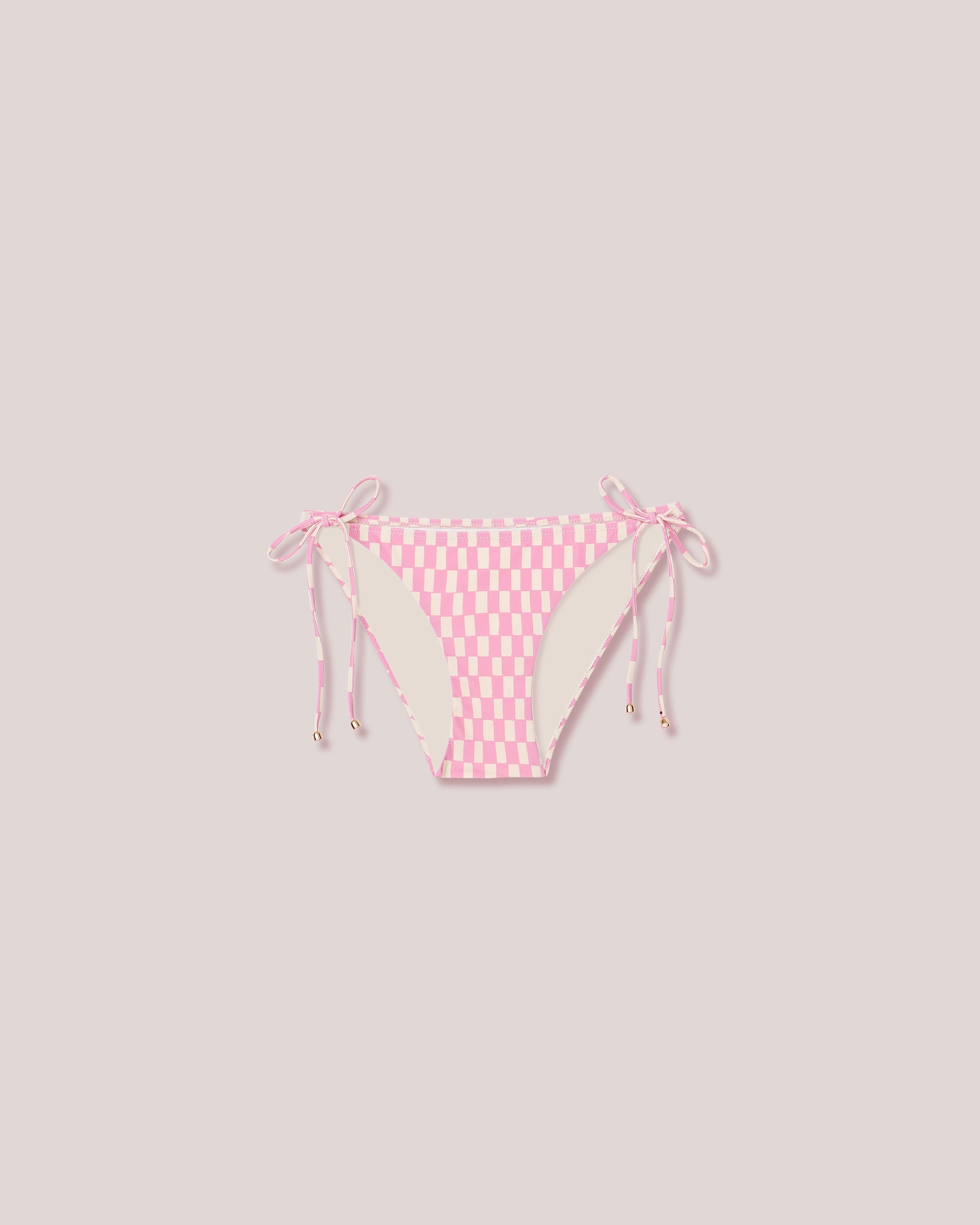 JULIE - Matte-stretch checkered bikini briefs - Cream&Pink - 1