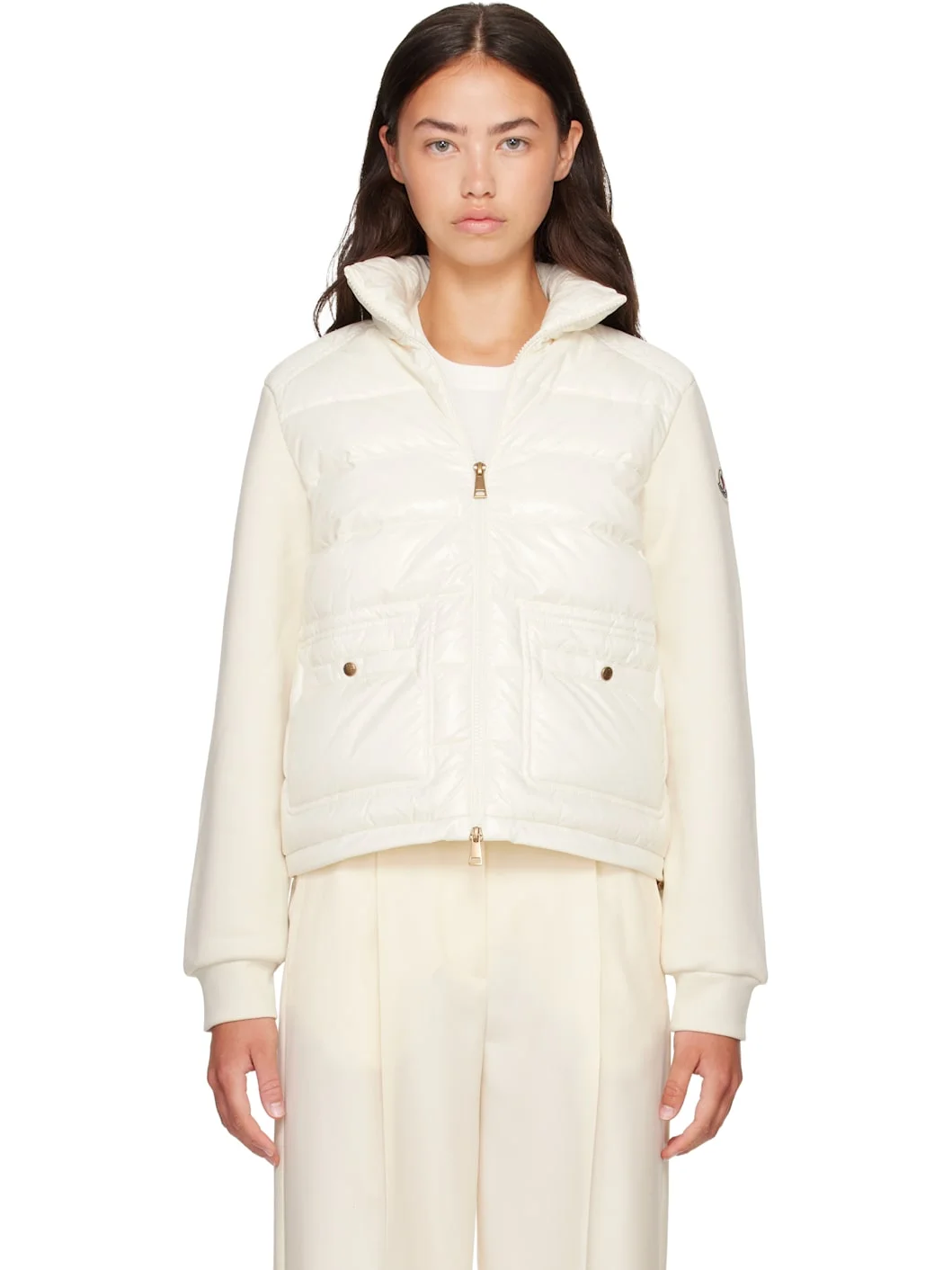 Off-White Zip Up Cotton Fleece Down Cardigan - 1