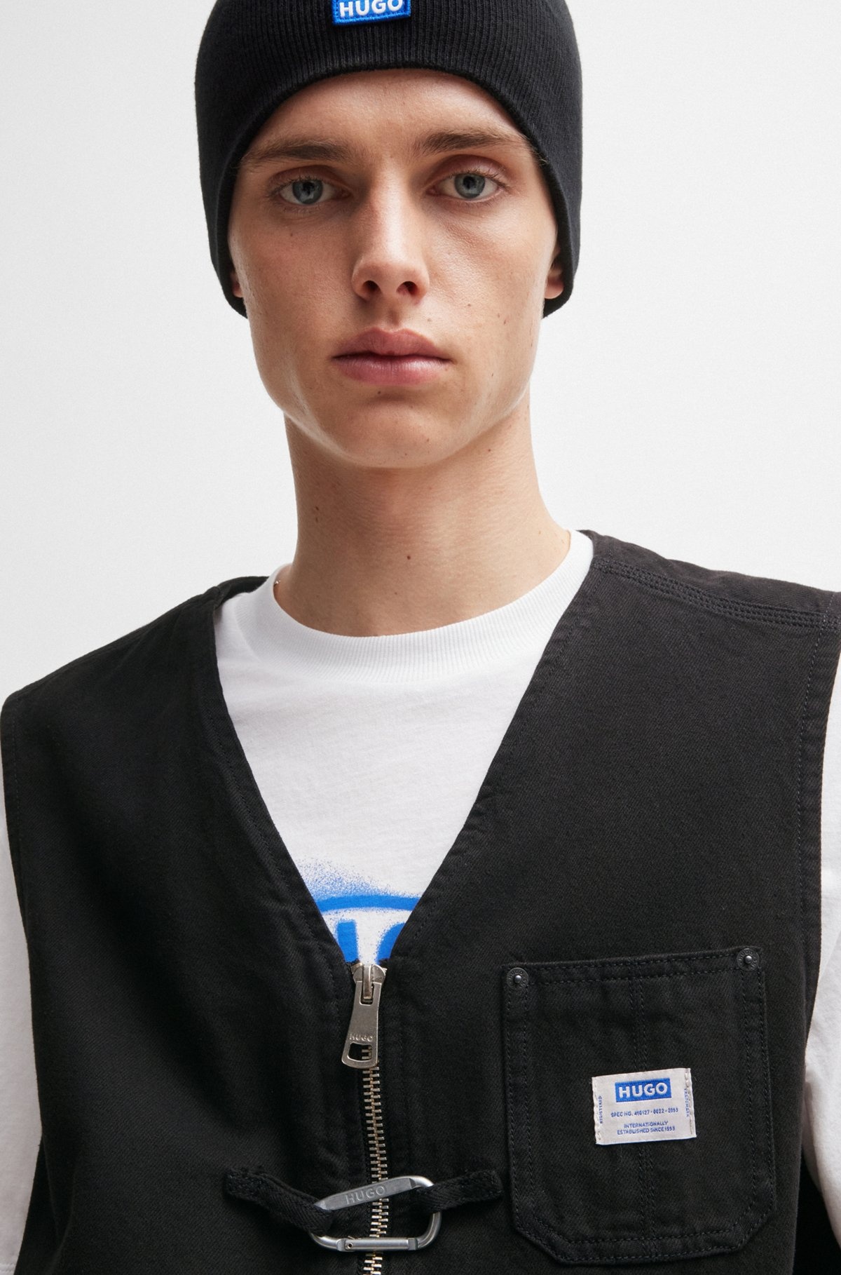 ZIP-UP WAISTCOAT IN COTTON DENIM - 5