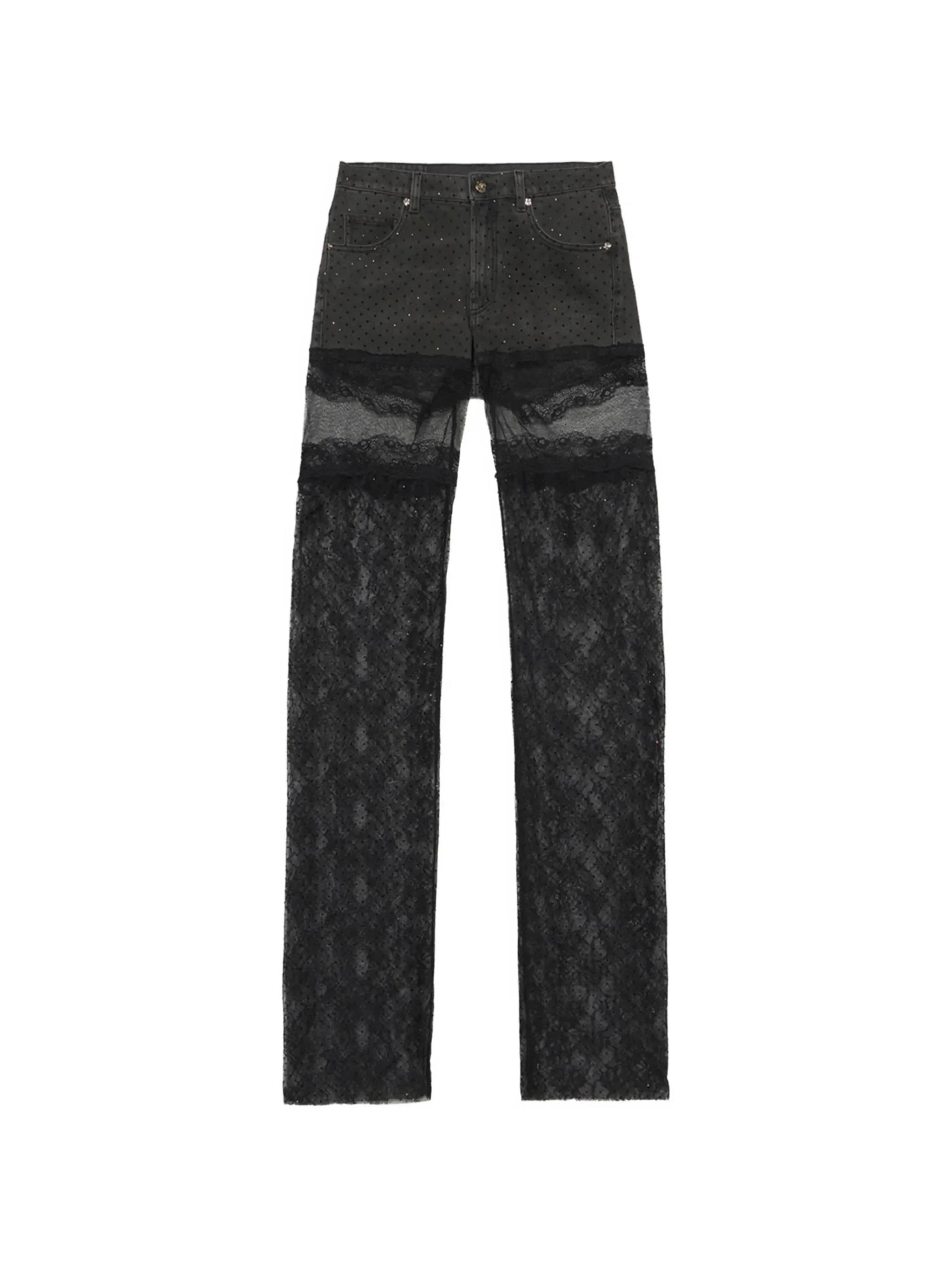 Blumarine Lace-panelled Rhinestone-embellished Jeans - 1