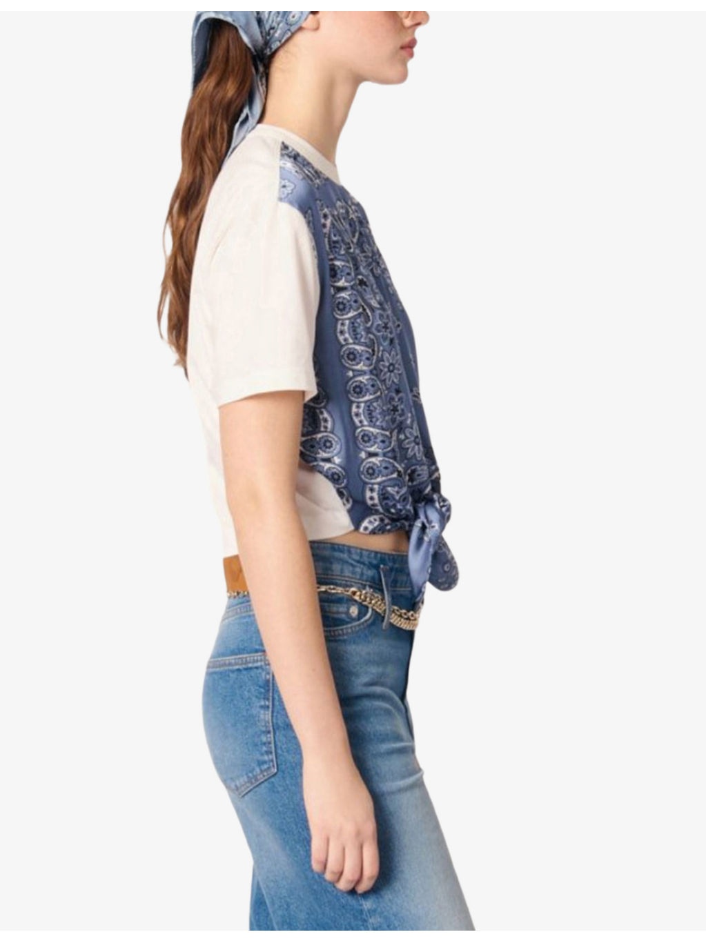 Bandana-Print Tie-Front Cotton T-Shirt - 3