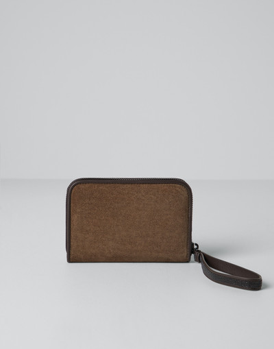 Brunello Cucinelli Soft matelassé small wallet in suede with Precious zipper pull outlook