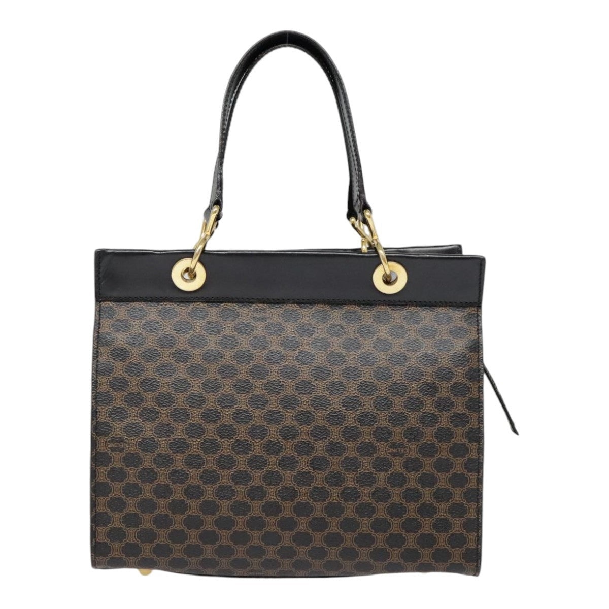 CELINE Macadam Canvas Hand Bag Pvc Leather Black Gold - 13