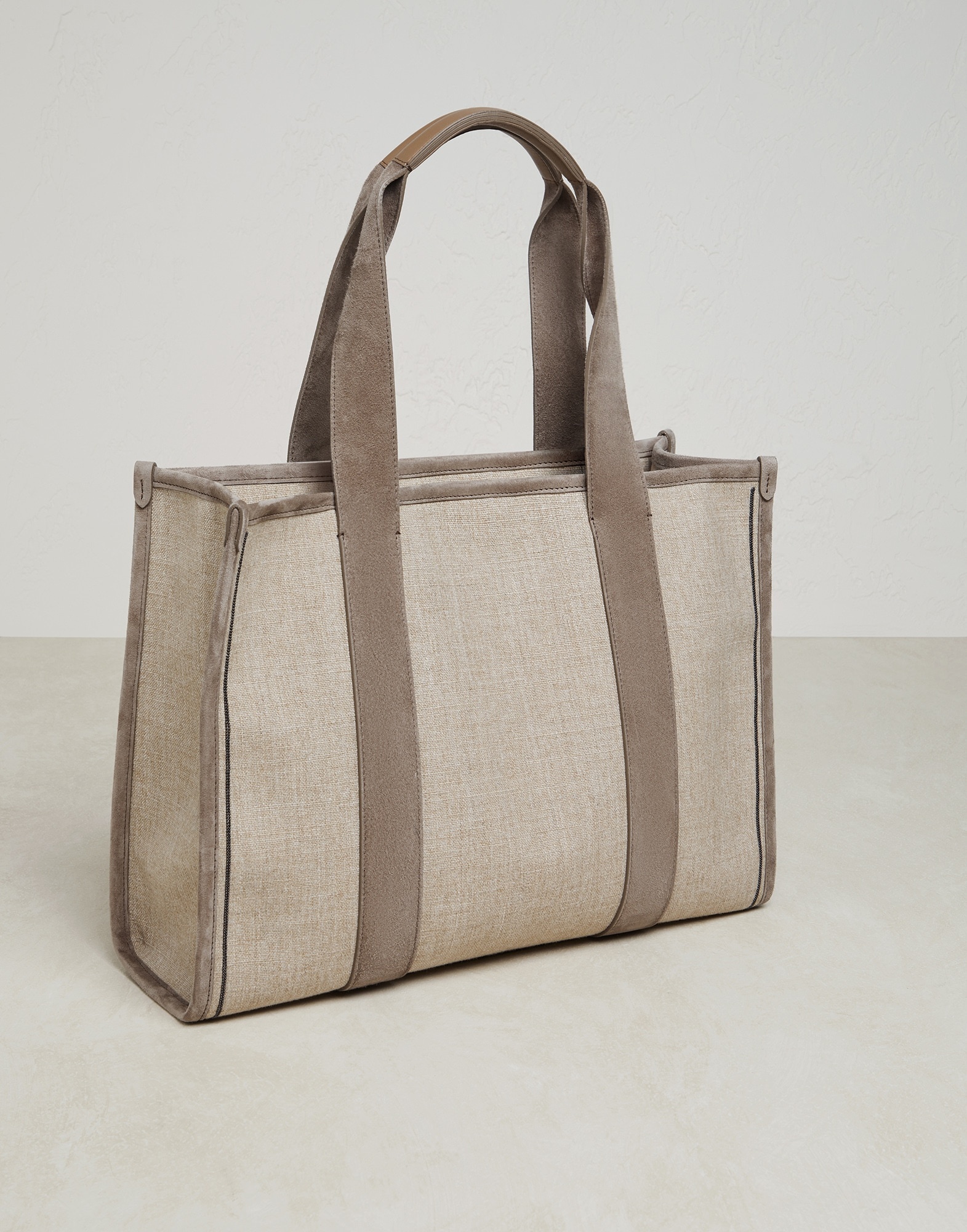 Canvas shopper bag with striped handles and monili - 2