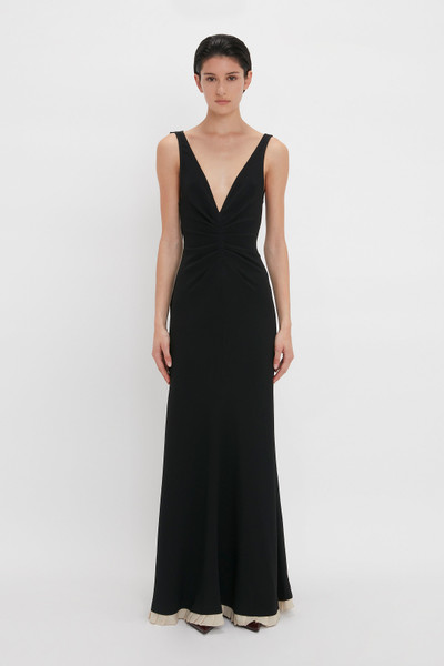 Victoria Beckham V-Neck Gathered Waist Floor-Length Gown In Black outlook
