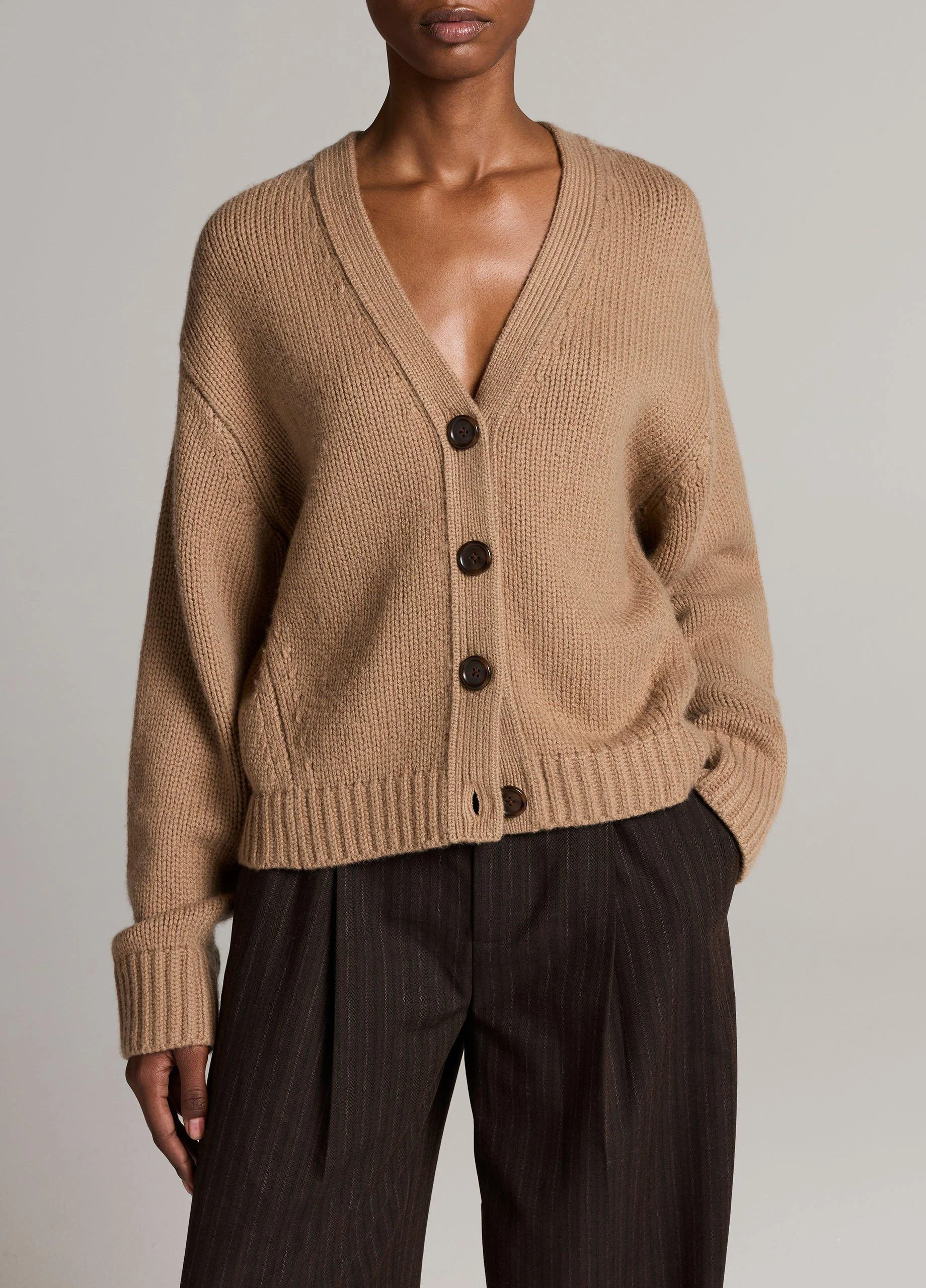 Wool-Cashmere Boxy V-Neck Cardigan - 1