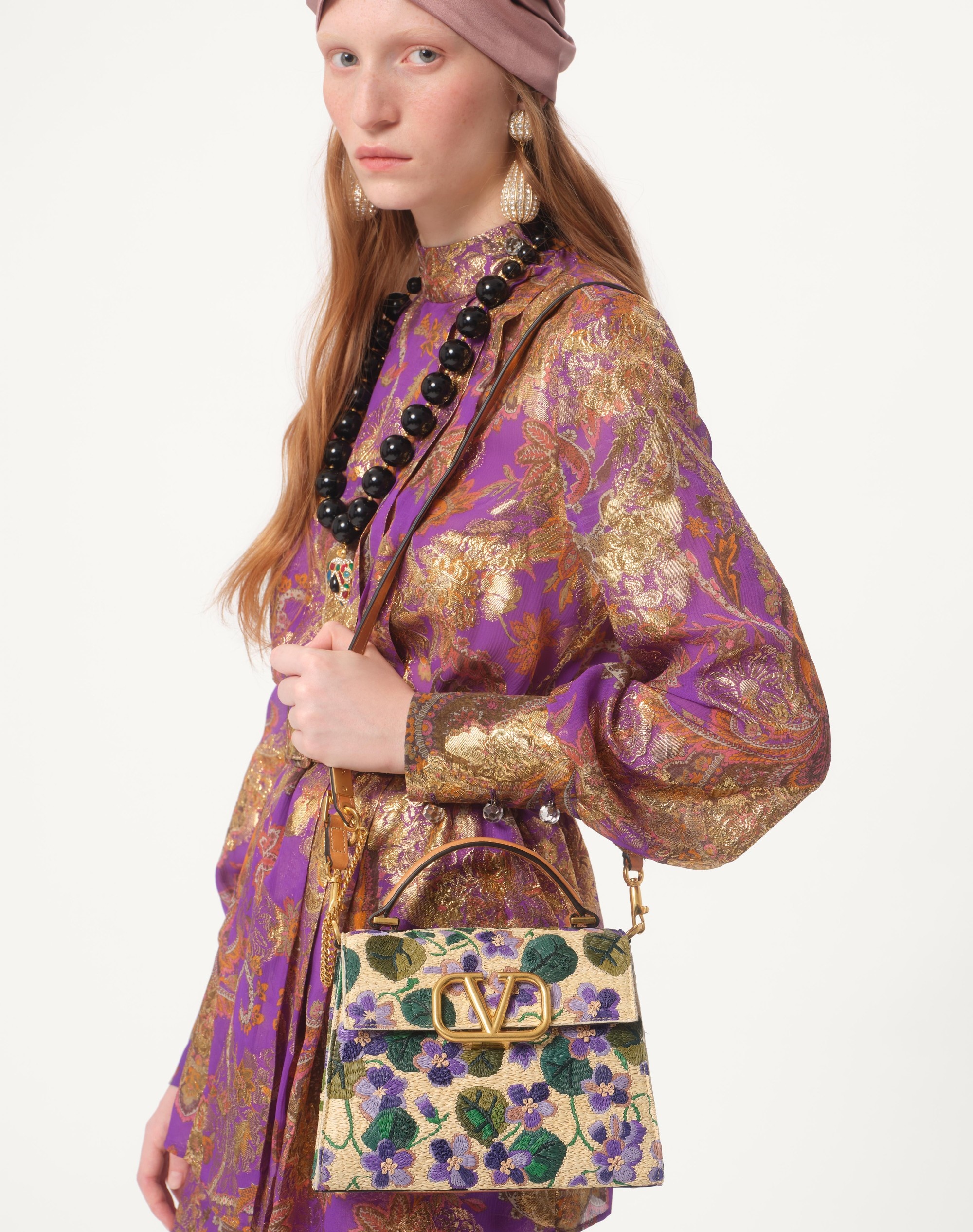VALENTINO GARAVANI VSLING SMALL HAND BAG IN EMBROIDERED RAFFIA - 7