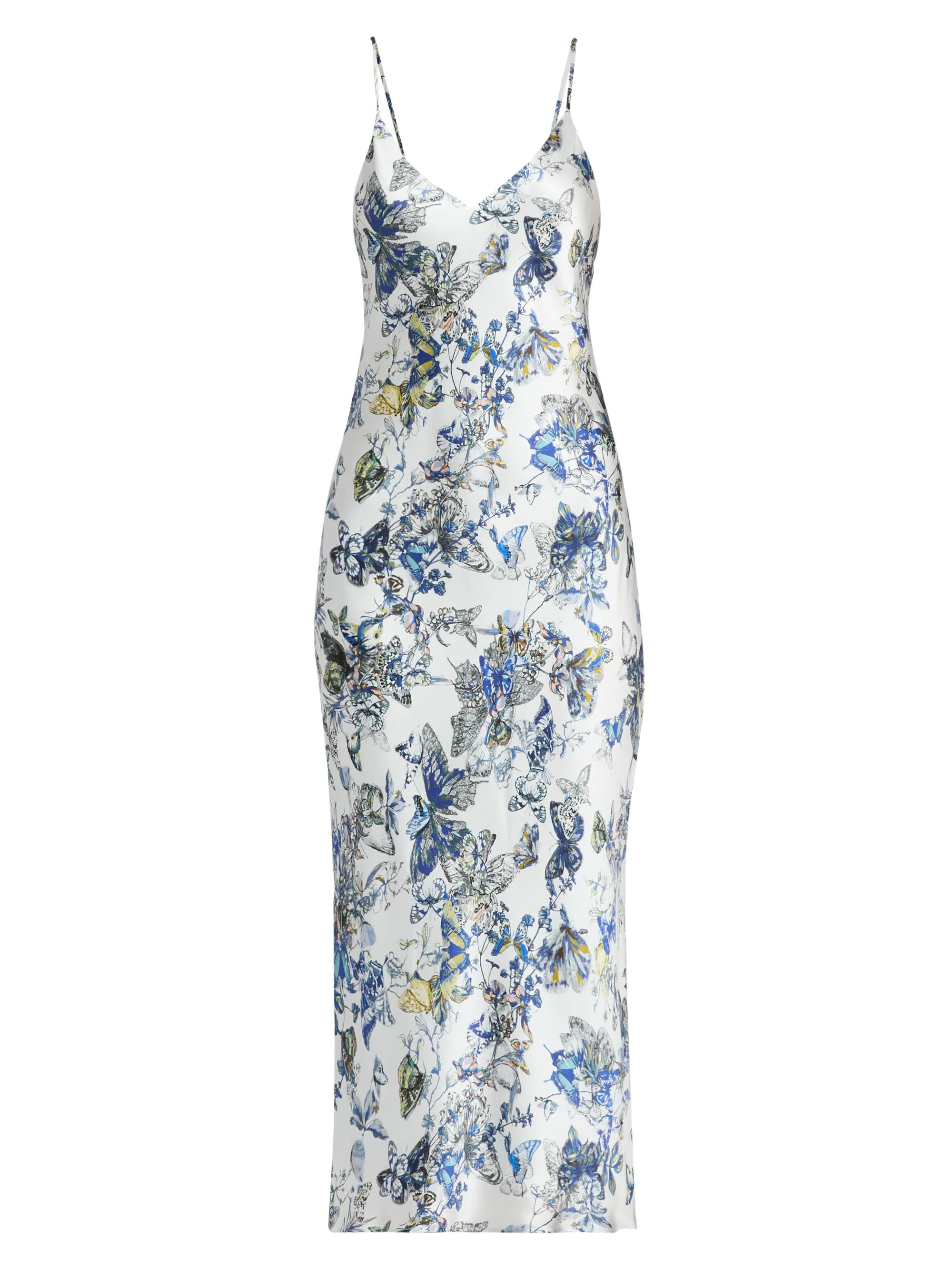 Women's Seridie Printed Silk Midi-Slipdress - Grey Watercolor Butterfly - 1