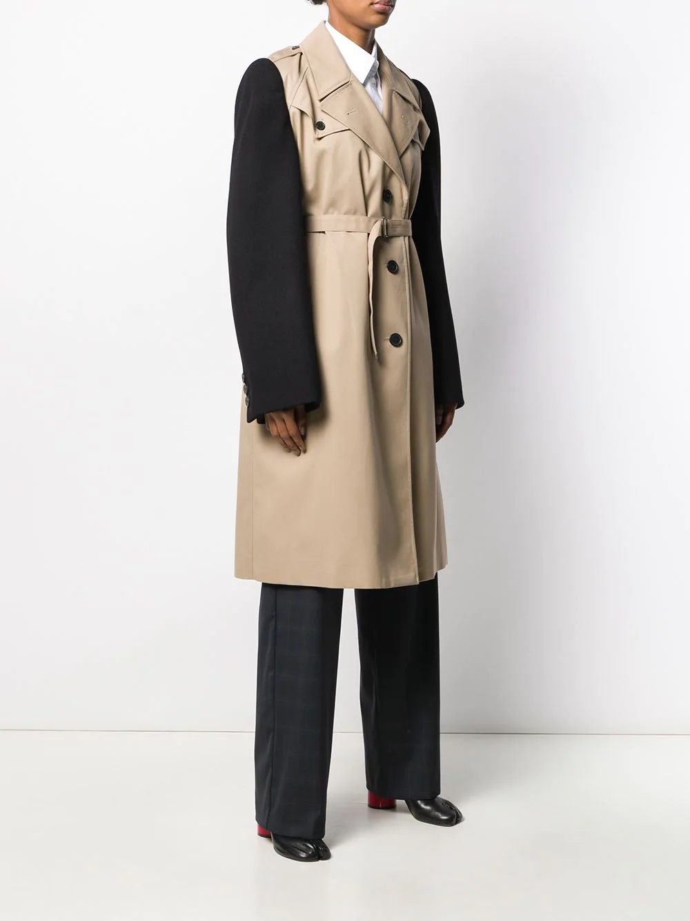 colour block belted trench coat - 3