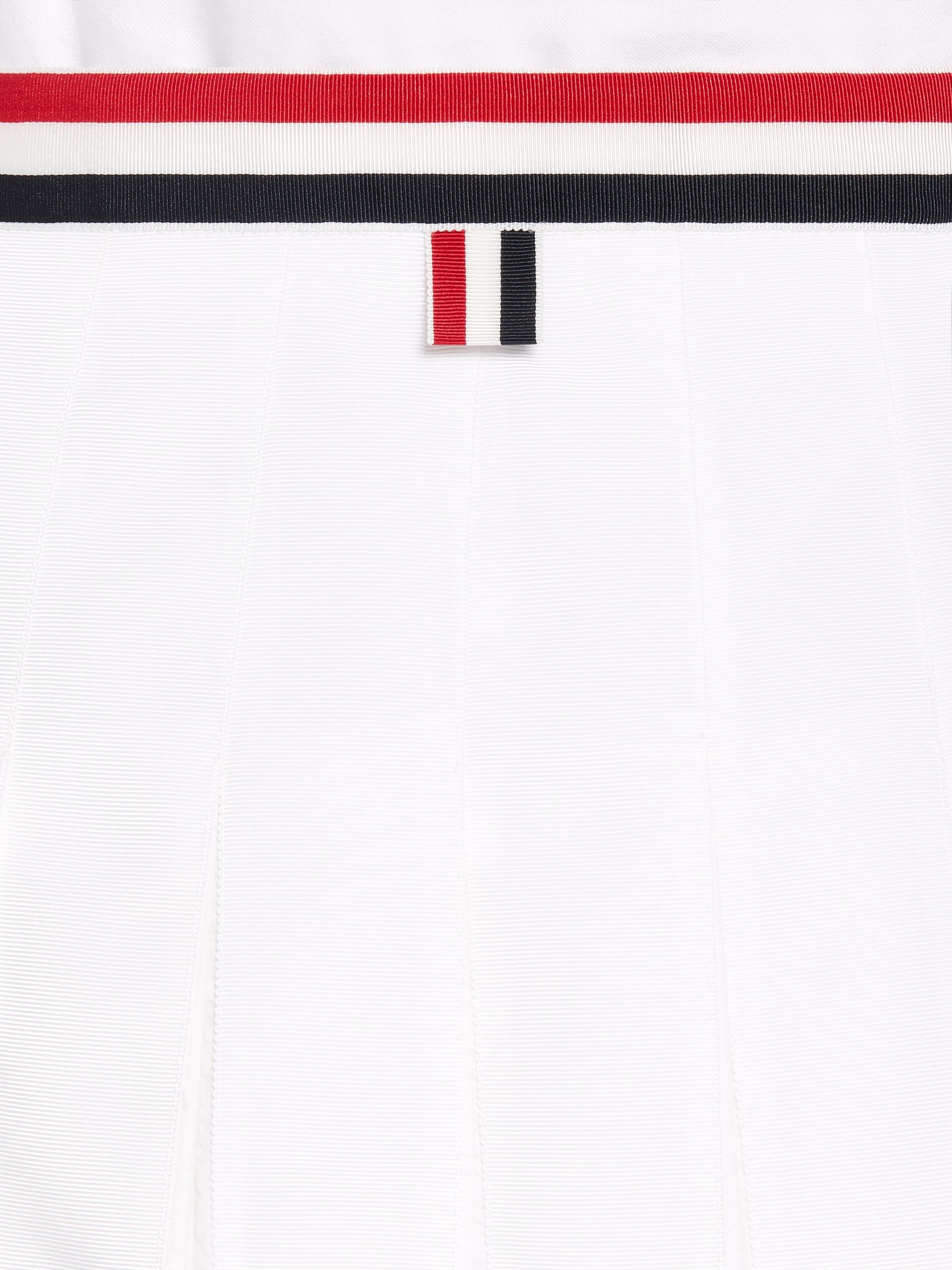 White Cotton Seersucker Grosgrain Combo Pleat Mini Pleated Skirt - 6