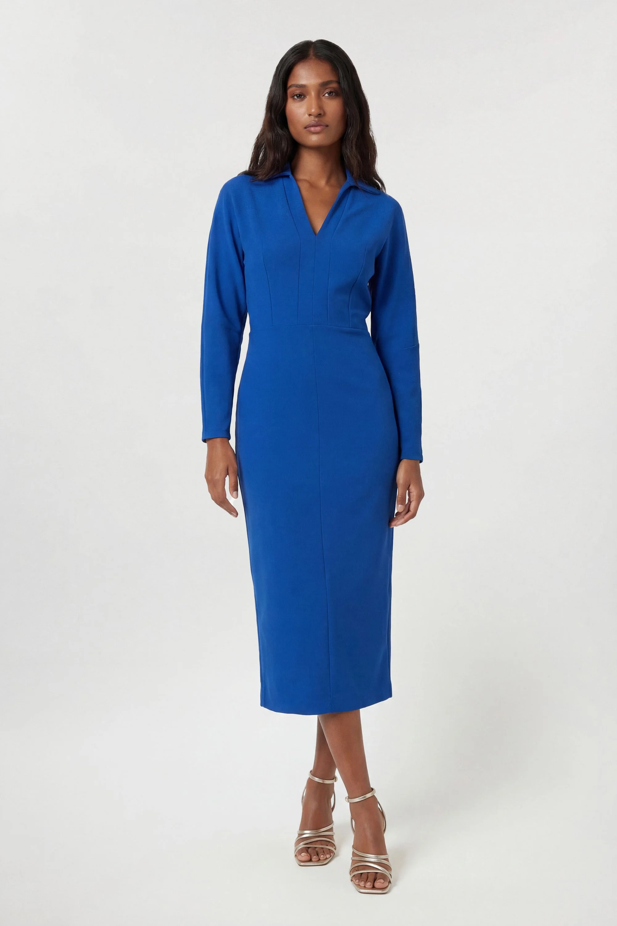 Tailored Collared Long Sleeve Midi Dress - 1
