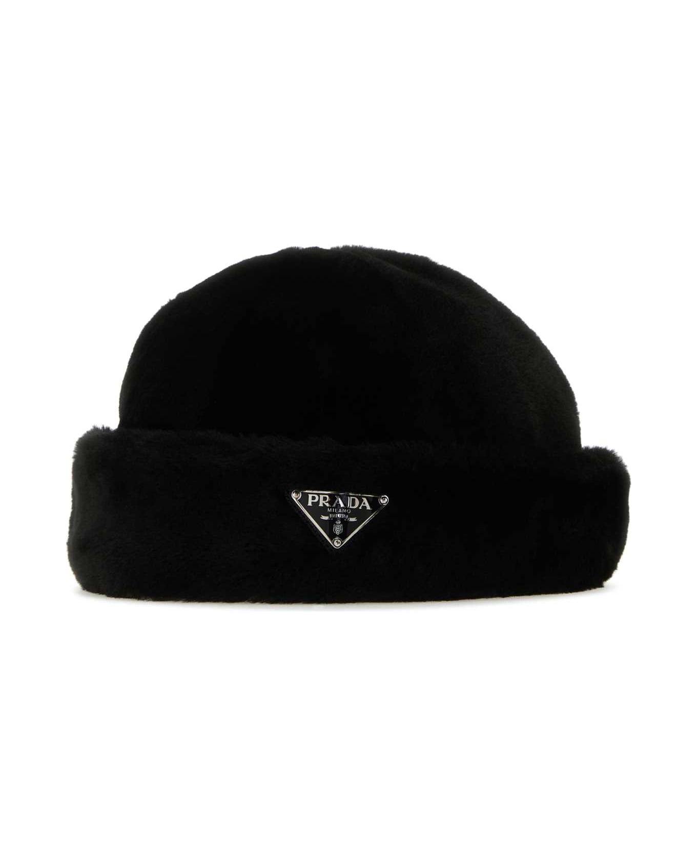 Black Shearling Padded Hat - 2